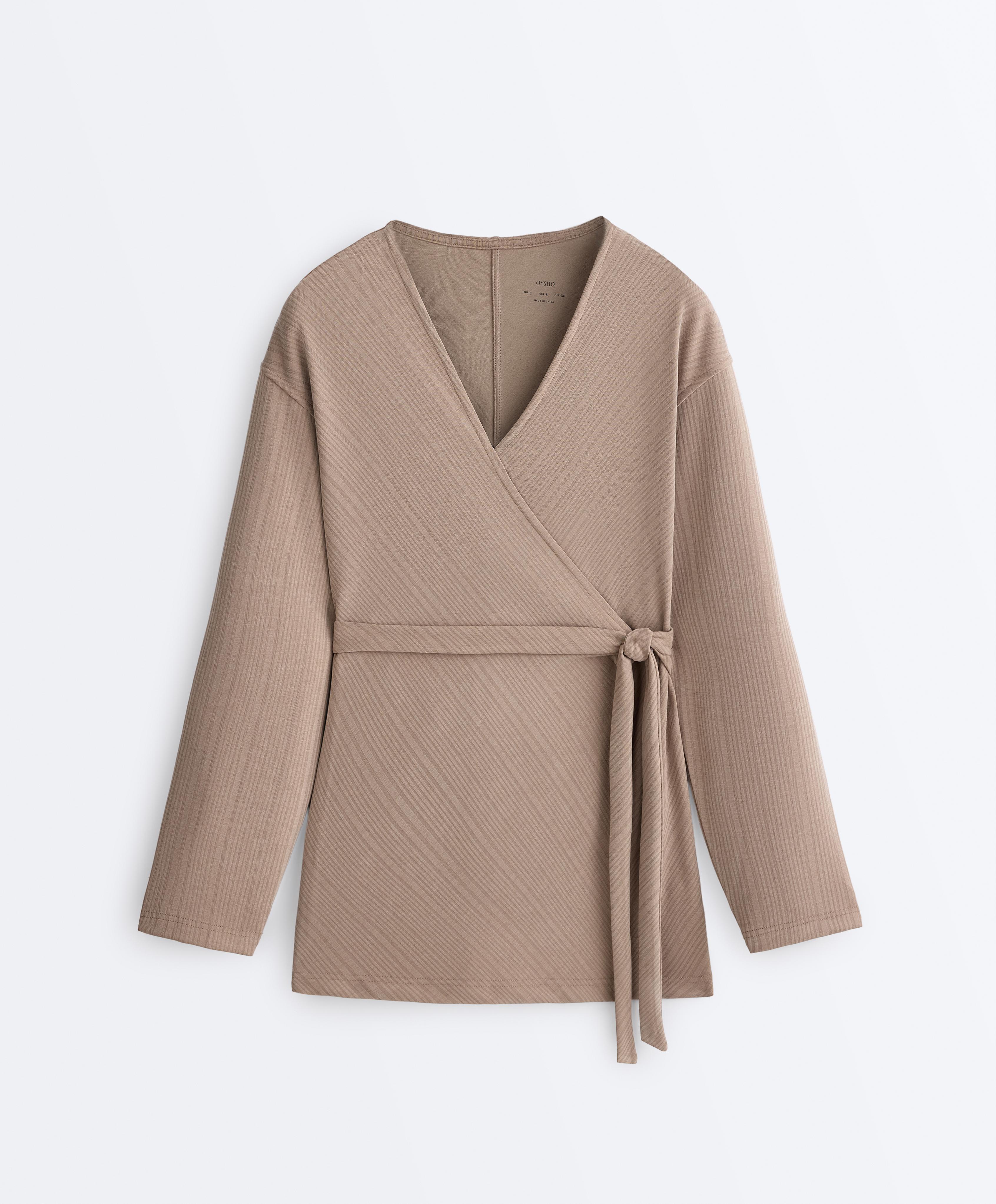 Long asymmetric stripe jacket with modal — DARK TAUPE
