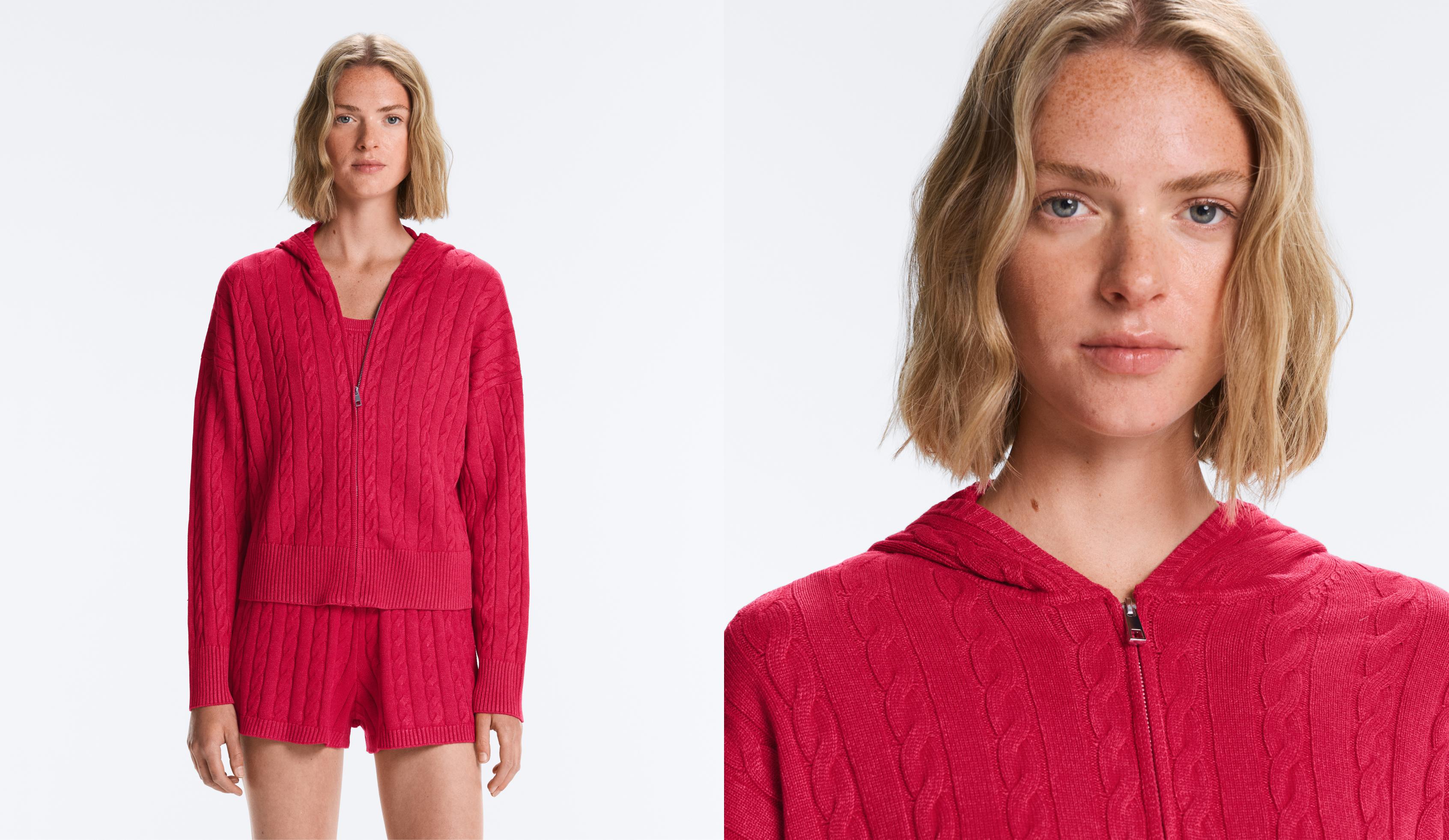 Washed cable knit hooded jacket Washed cable knit hooded jacket