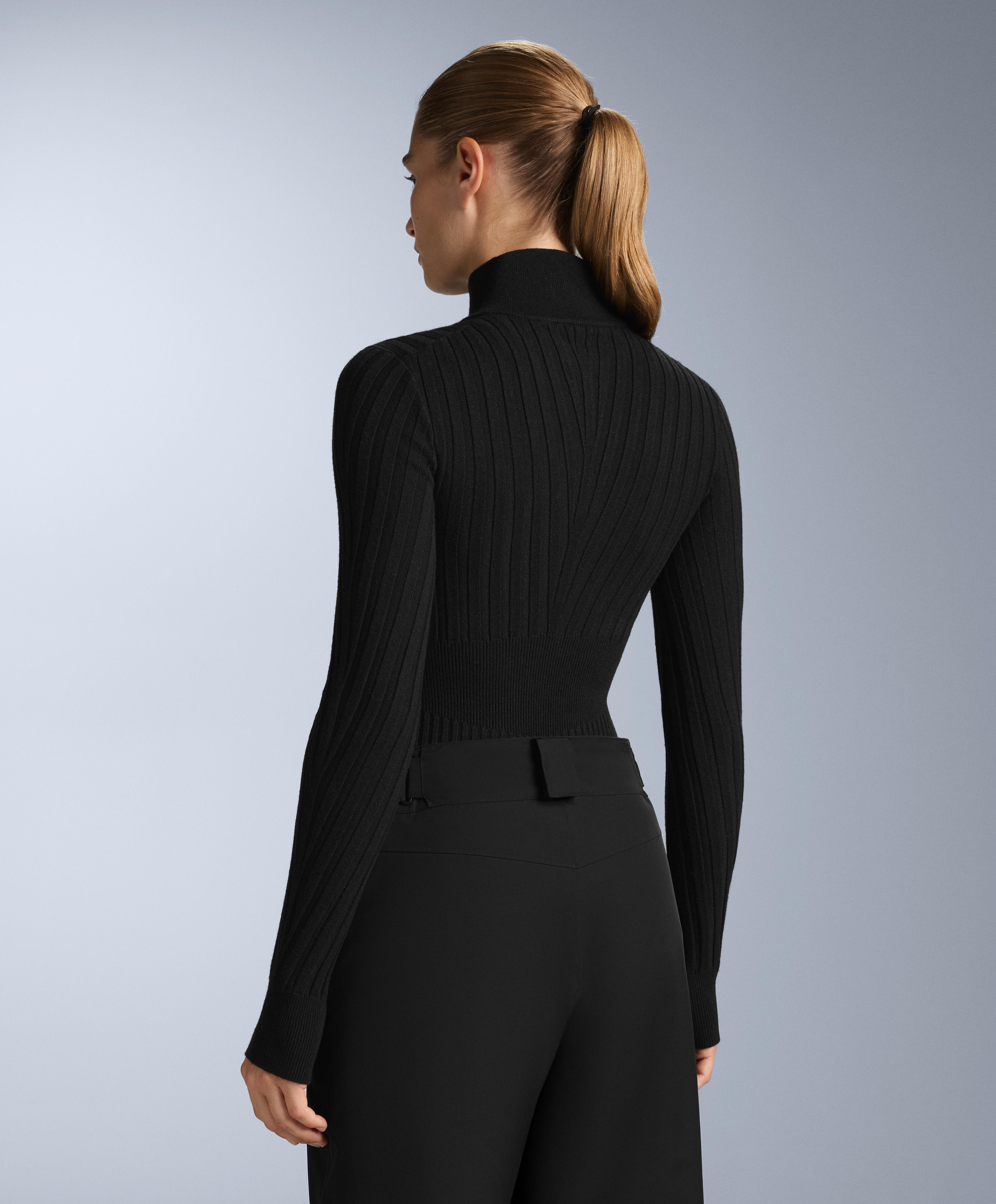 Thermal base layer rib knit T-shirt with peak — BLACK