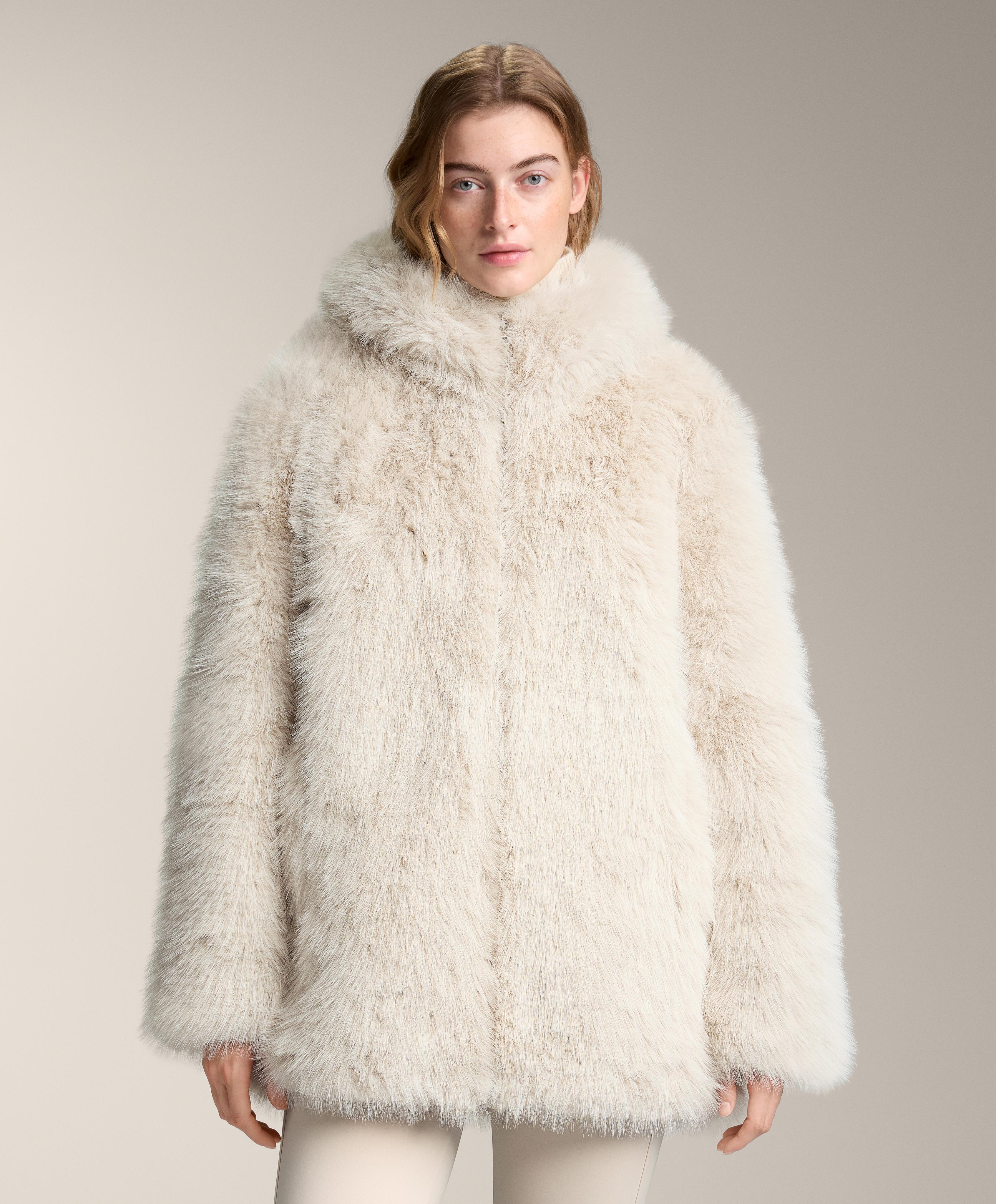 Faux fur hooded jacket — OATMEAL