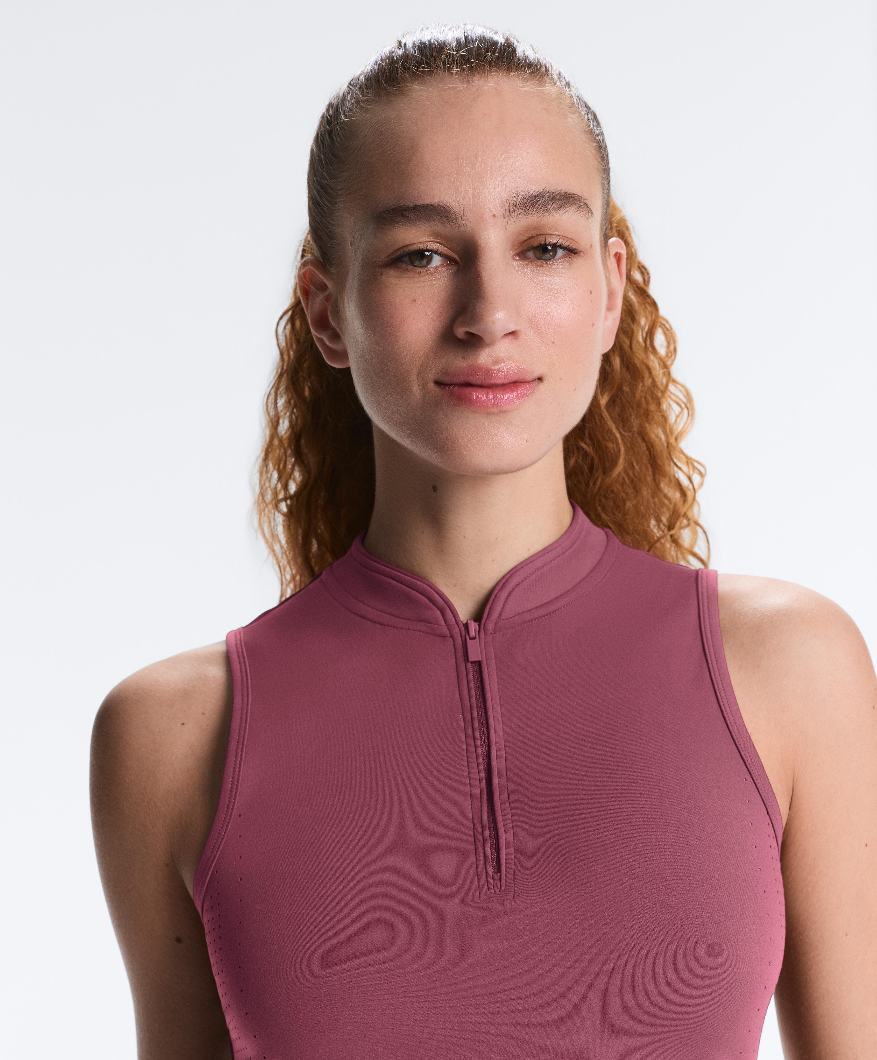 Technical sleeveless T-shirt with half zip — DUSTY ROSETTE