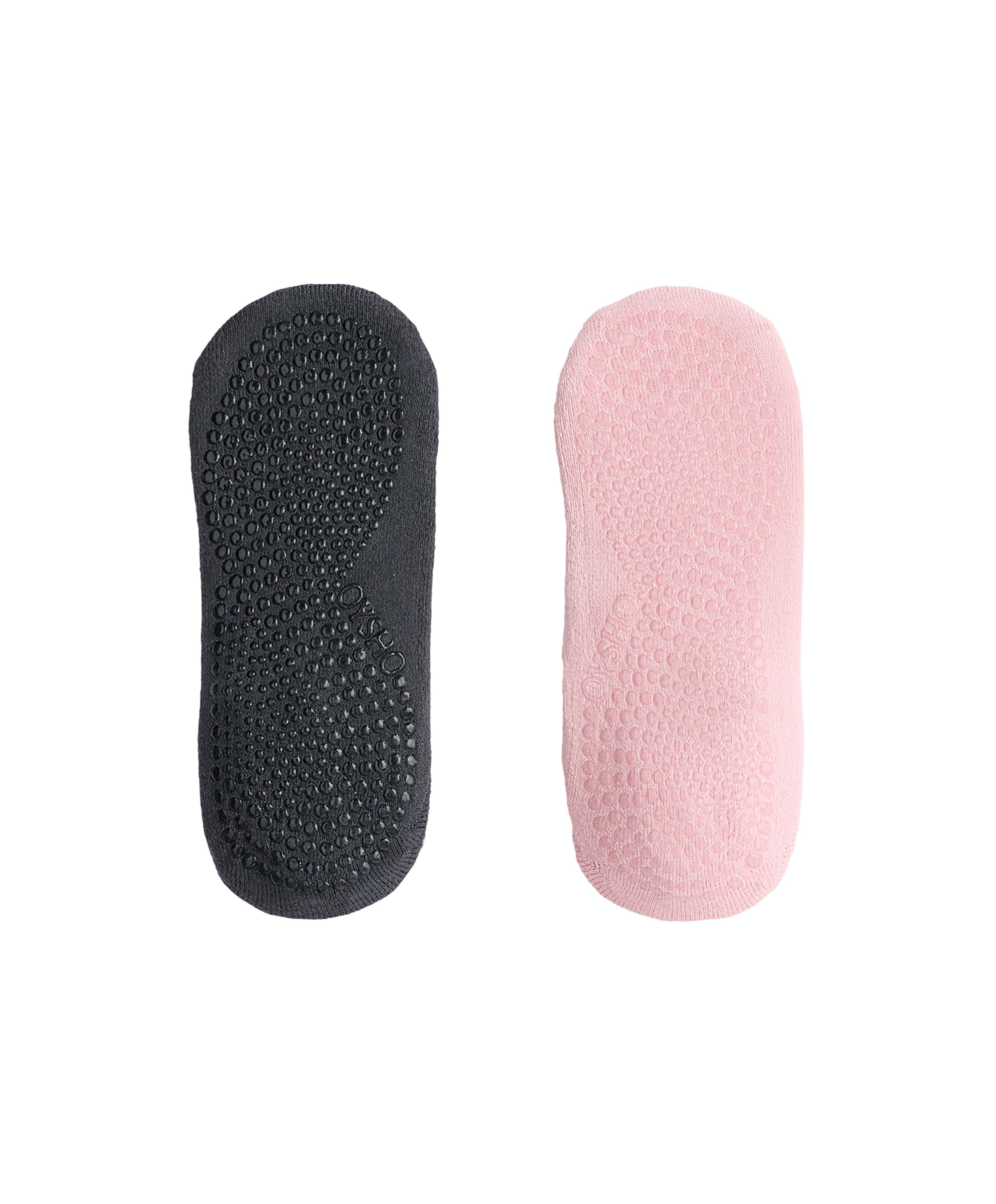2 pairs of padded cotton blend yoga and Pilates socks with crossover straps — PALE PINK
