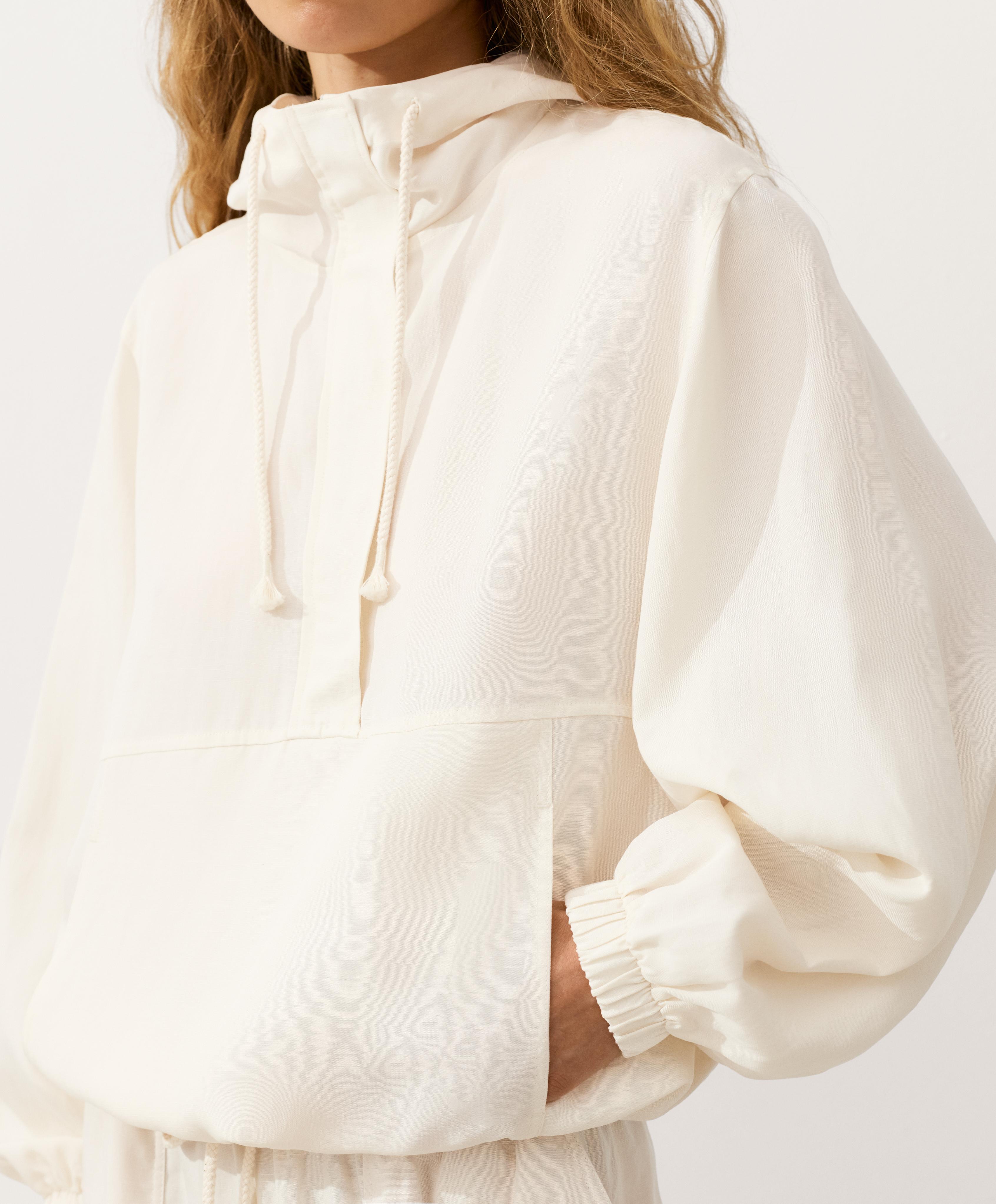 Half-zip sweatshirt with front pocket, lyocell and 24% linen blend — PALE ECRU