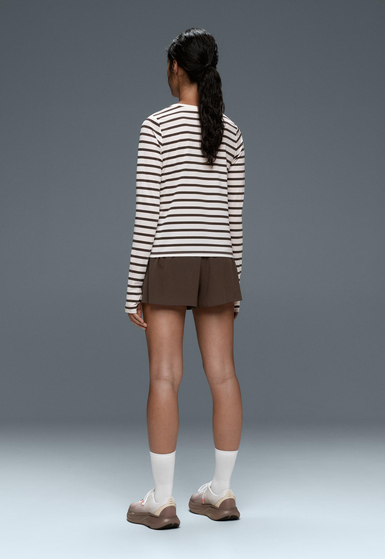 Regular Fit technical T-shirt, long sleeve, striped print — BROWN