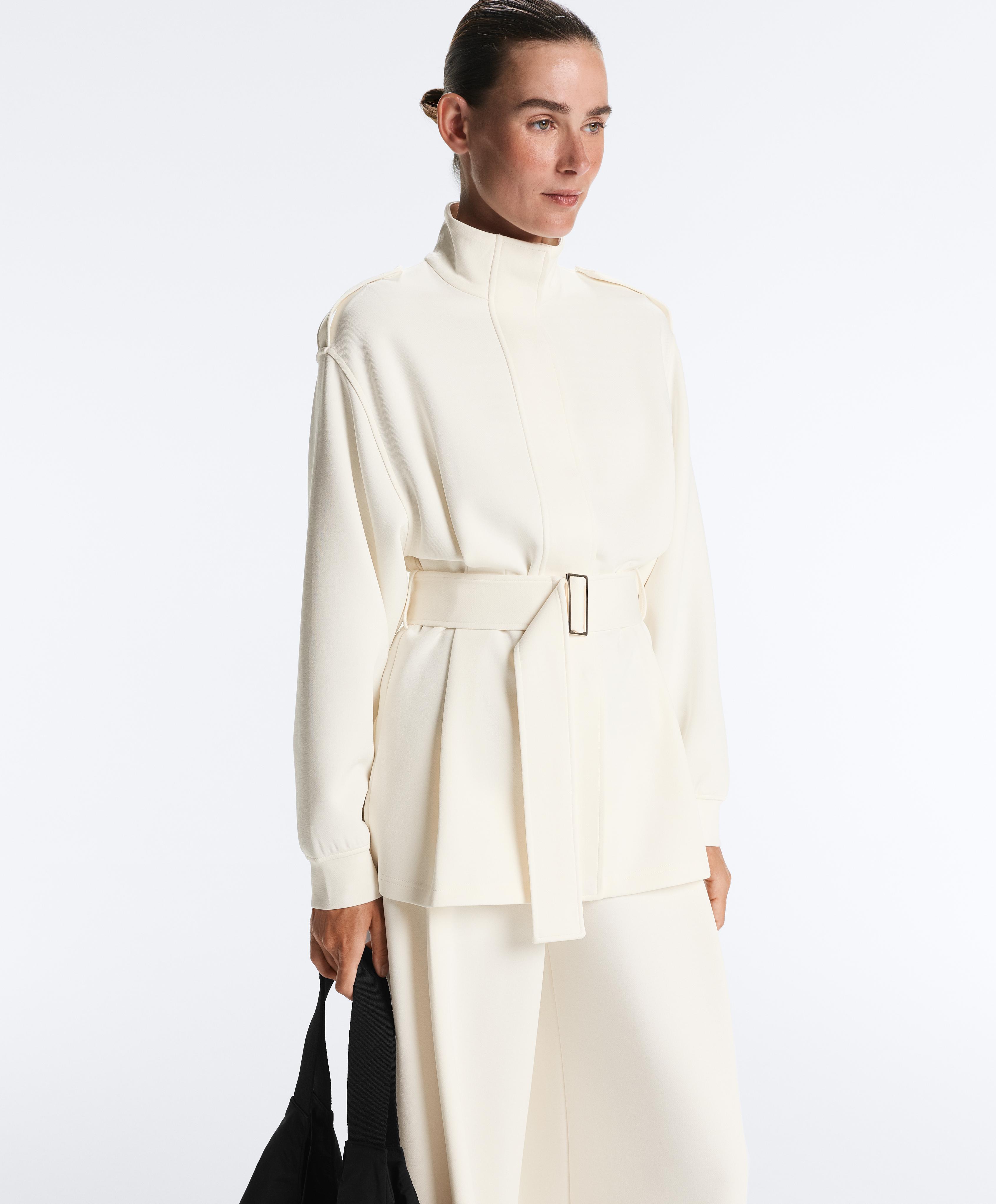Long Utility jacket with twill belt — PALE ECRU