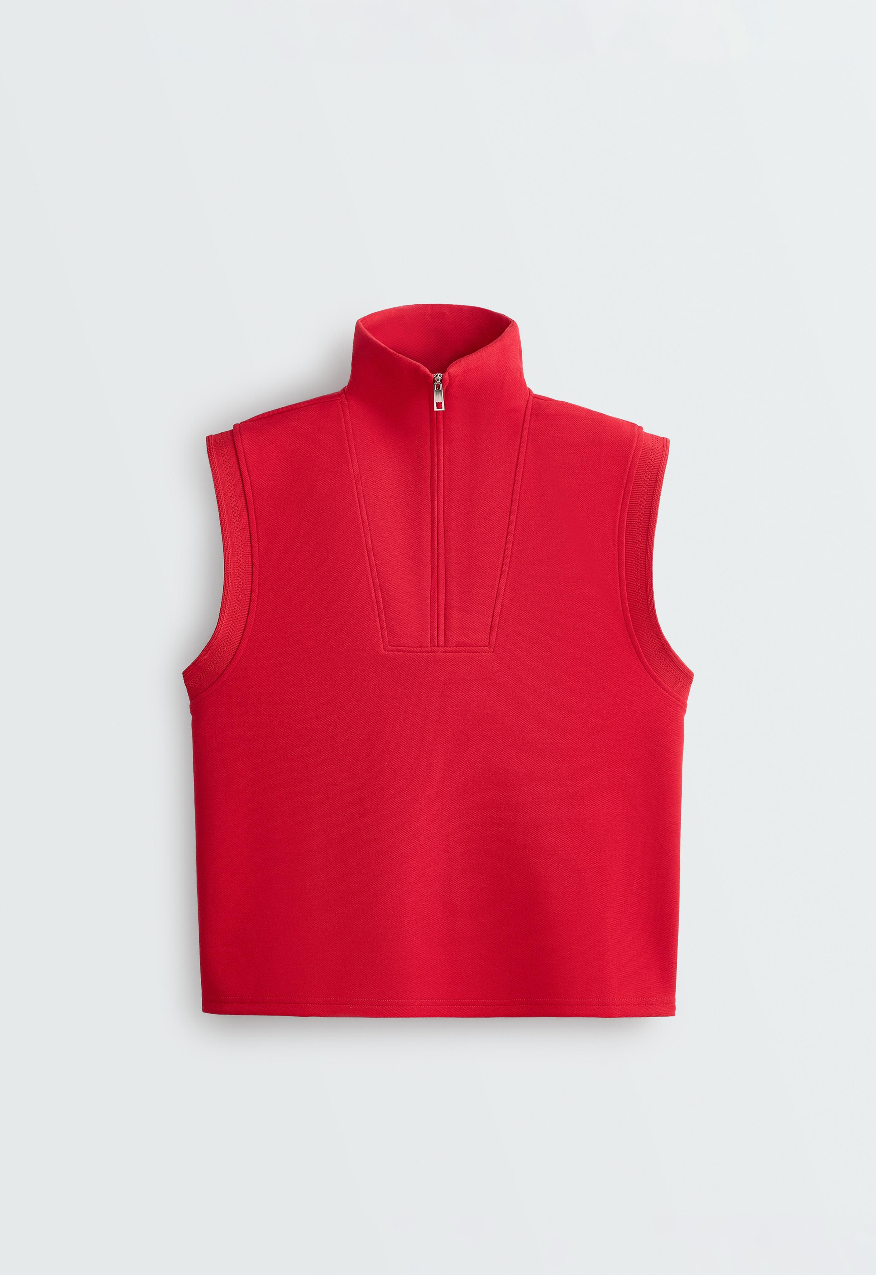 Cotton piqué sleeveless vest — BRIGHT RED