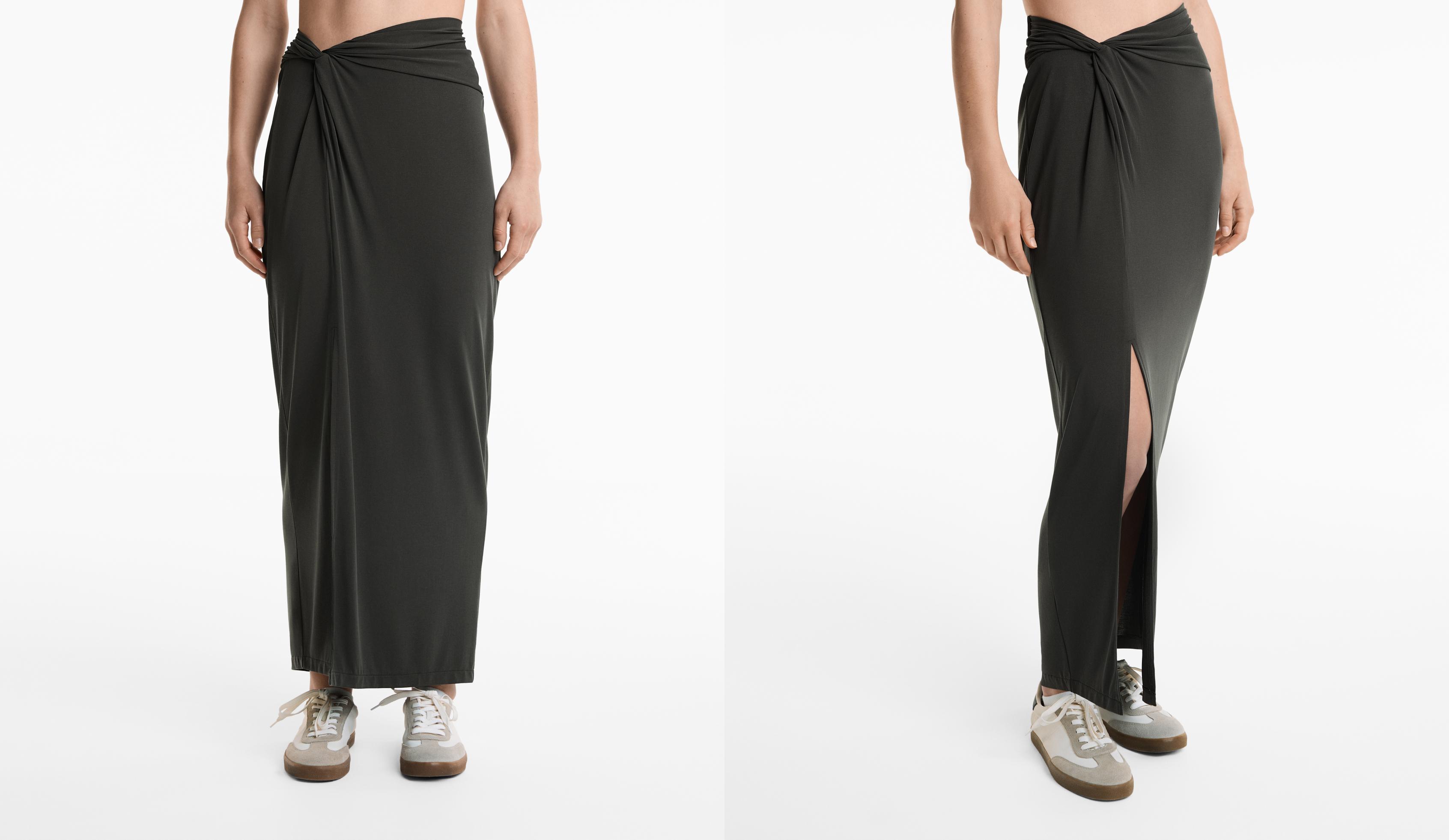 Flowy tie midi skirt with modal