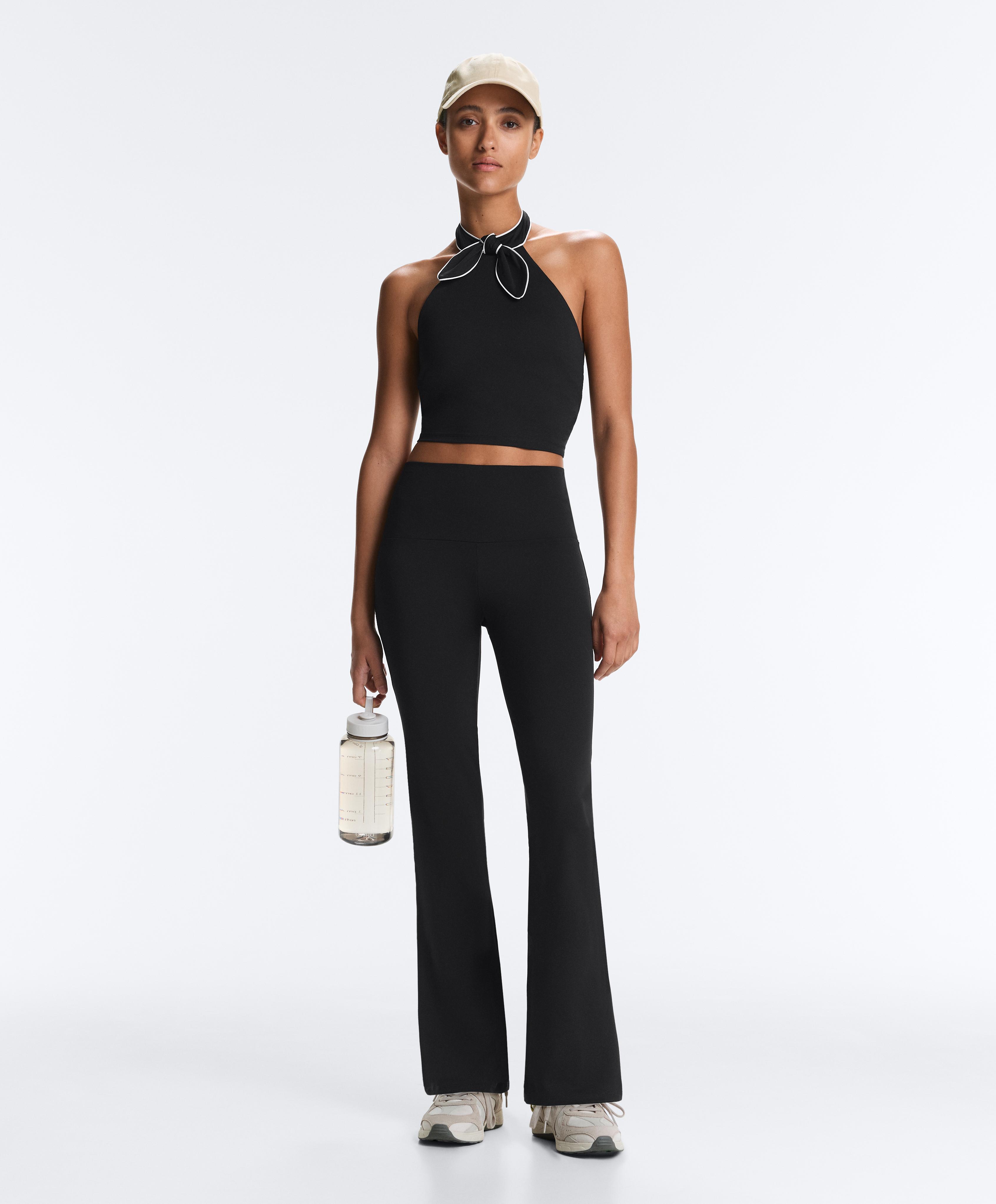 Comfortlux halter neck tank top with bow — BLACK