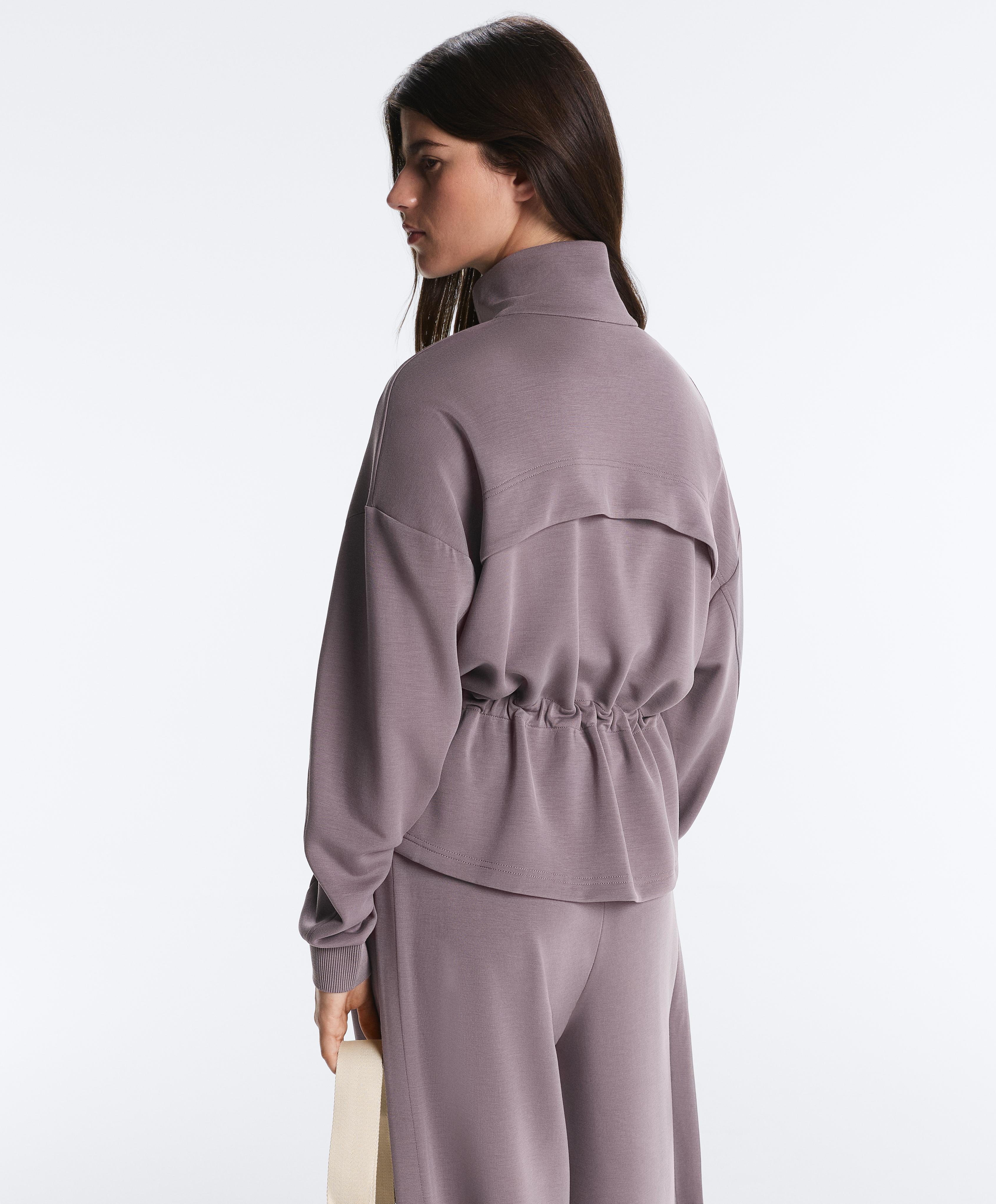 Soft-touch modal jacket with adjustable waist and high collar — GREY-LILAC