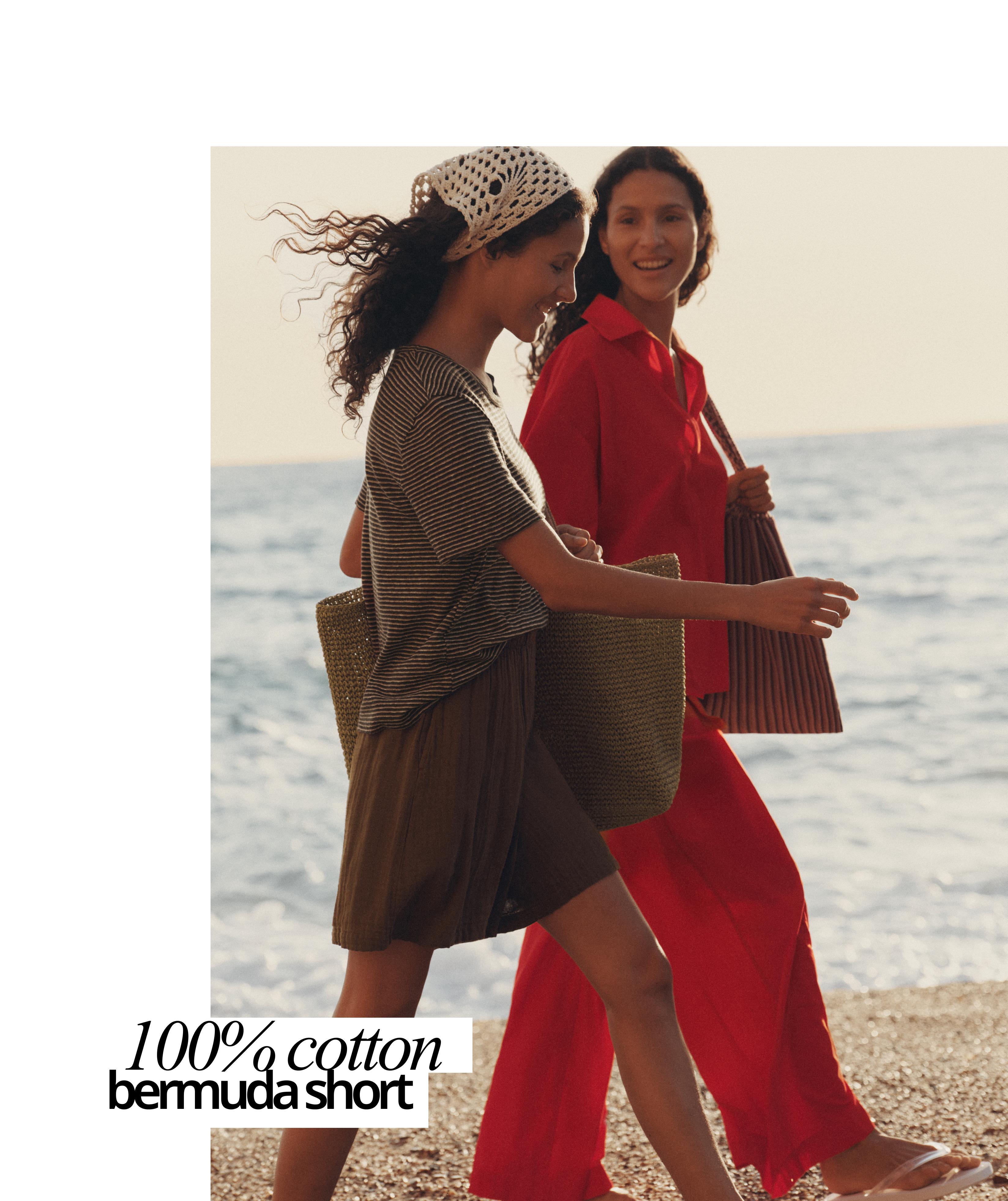 100% cotton gauze bermuda shorts — TAN