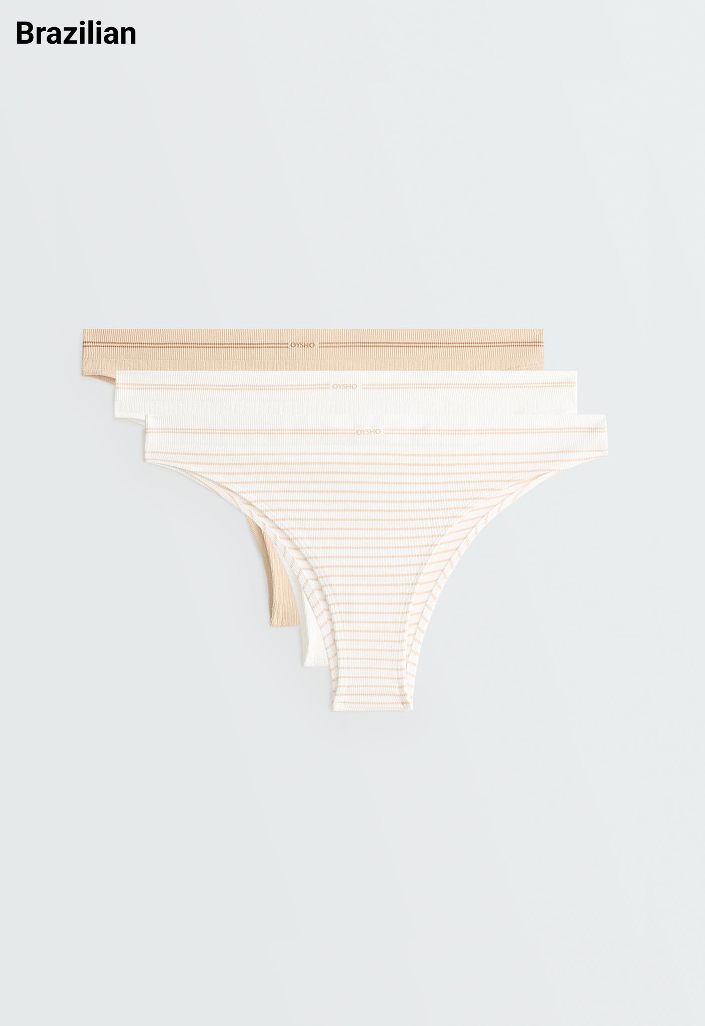 3 seamless ribbed polyamide blend Brazilian briefs — WHITE 