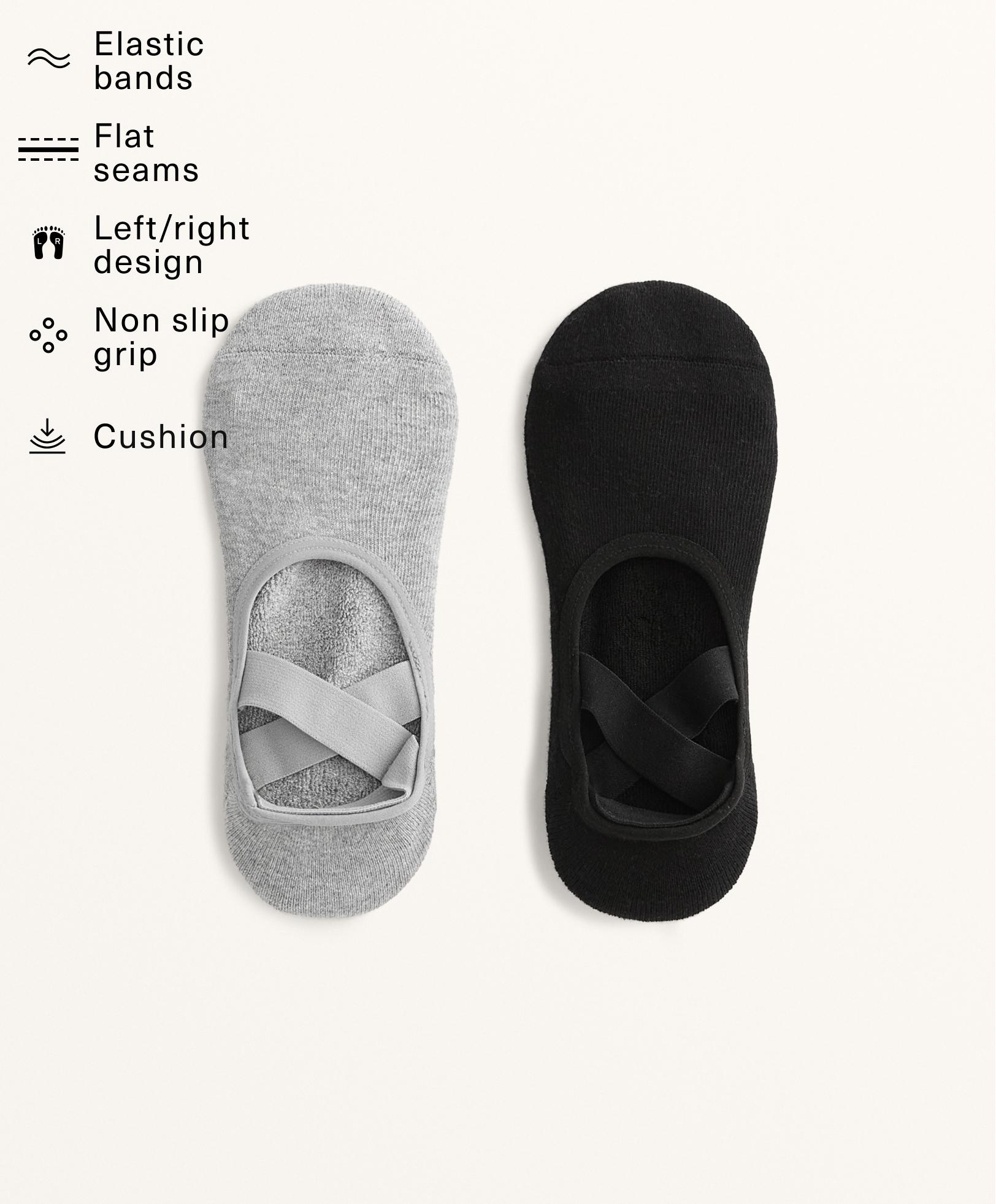 2 paires de chaussettes pour yoga et pilates en mélange de coton avec bandes élastiques croisées