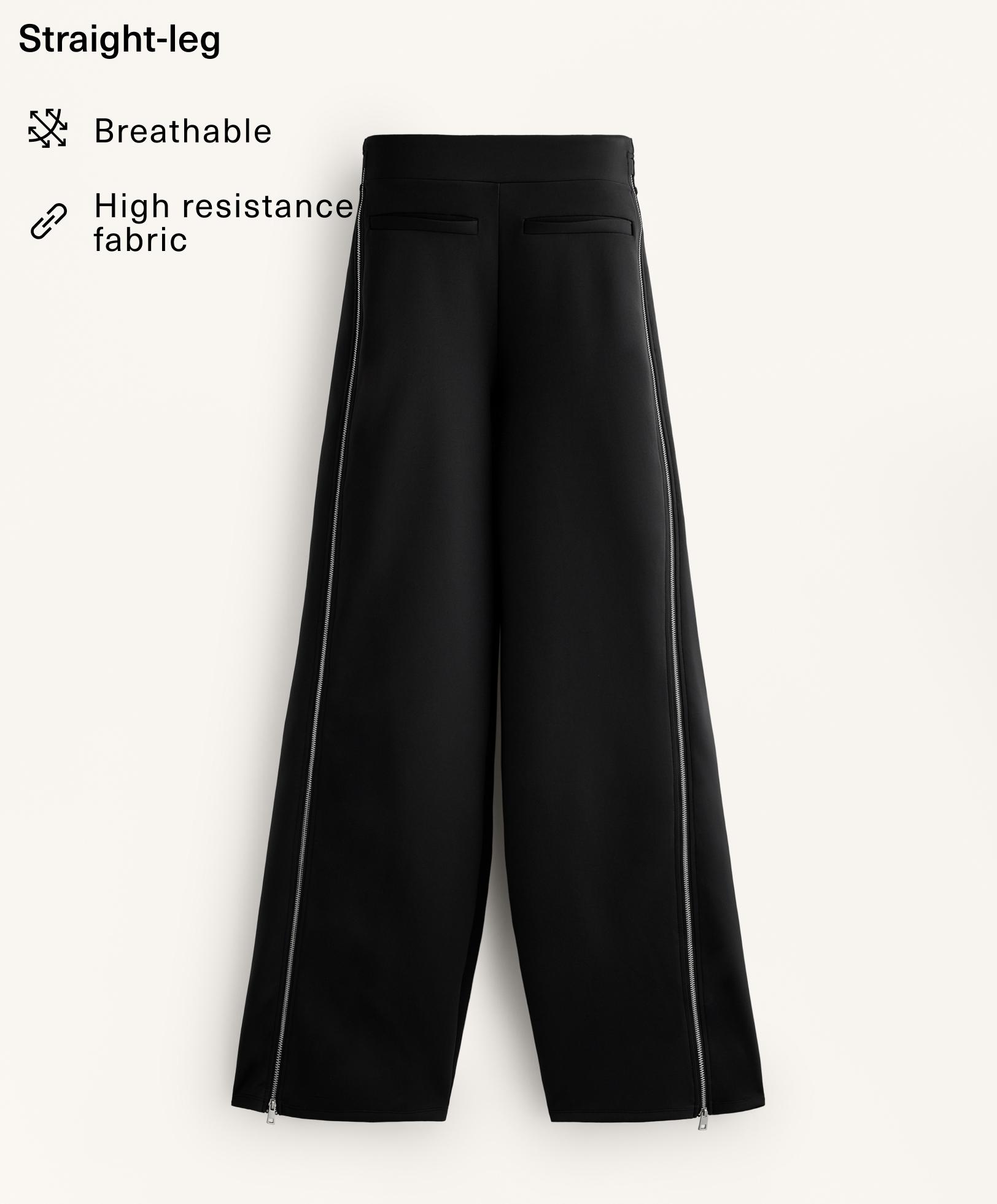 High-rise, full-length neoprene effect trousers with zip