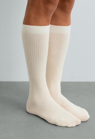 Long socks 61% modal 17% cashmere — ECRU 2