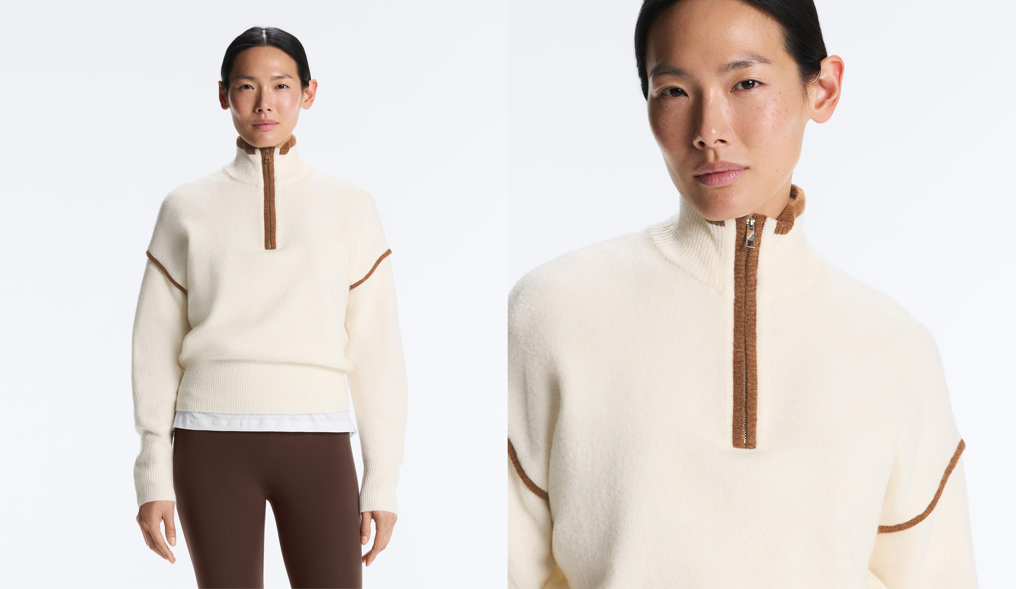 Raised neck jumper with contrast details — PALE ECRU