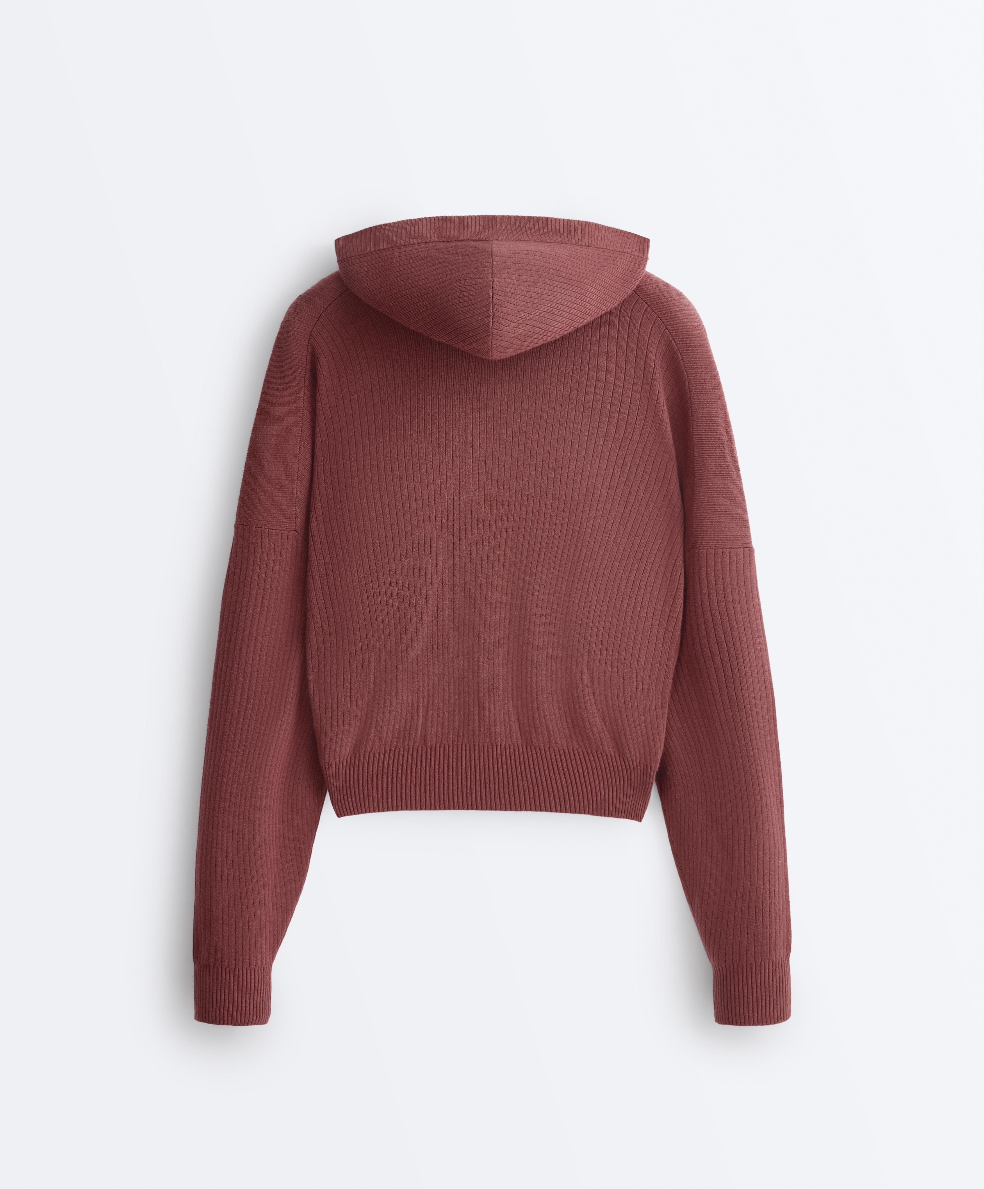 Rib-knit hooded jacket — MAHOGANY