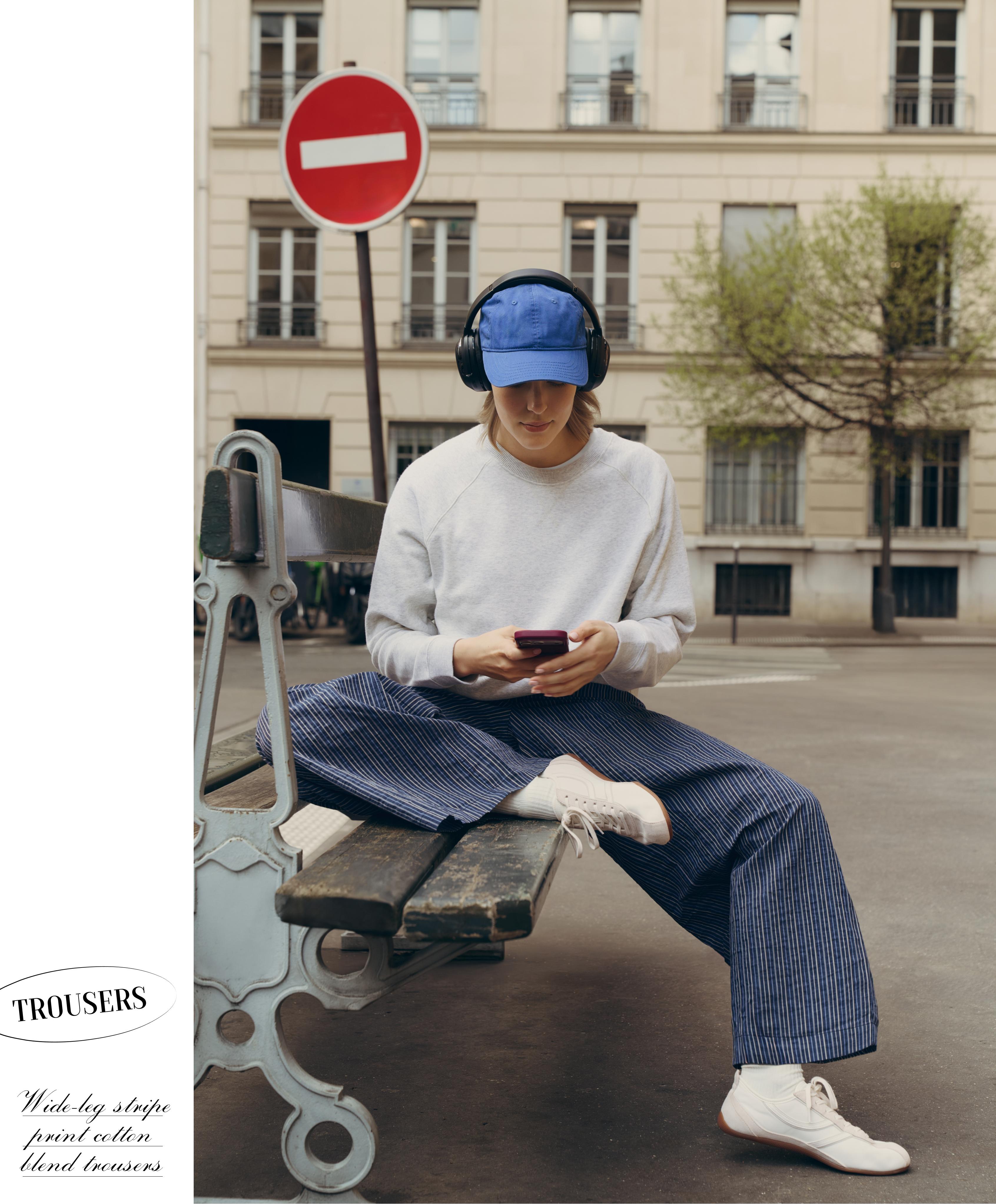 Wide leg stripe print cotton blend trousers Wide leg stripe print cotton blend trousers