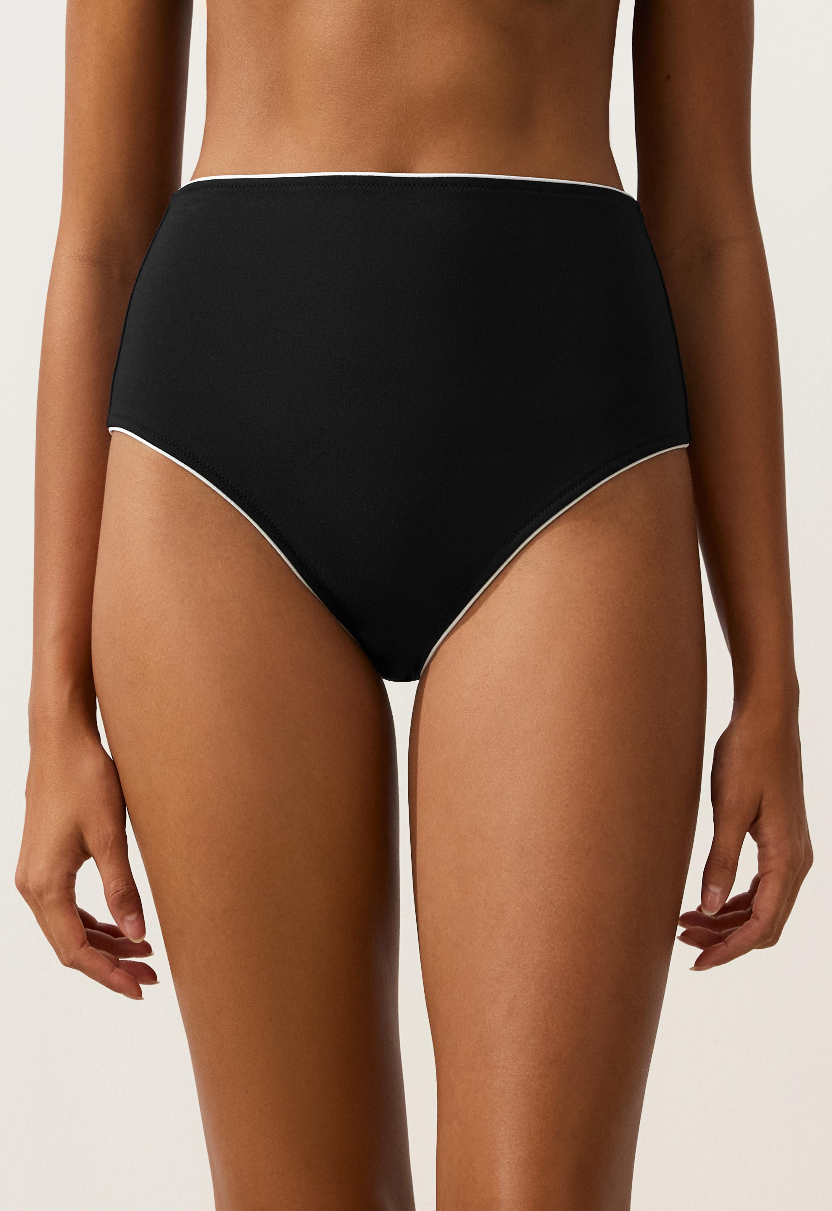 High-waisted Piping Bikini Briefs — BLACK