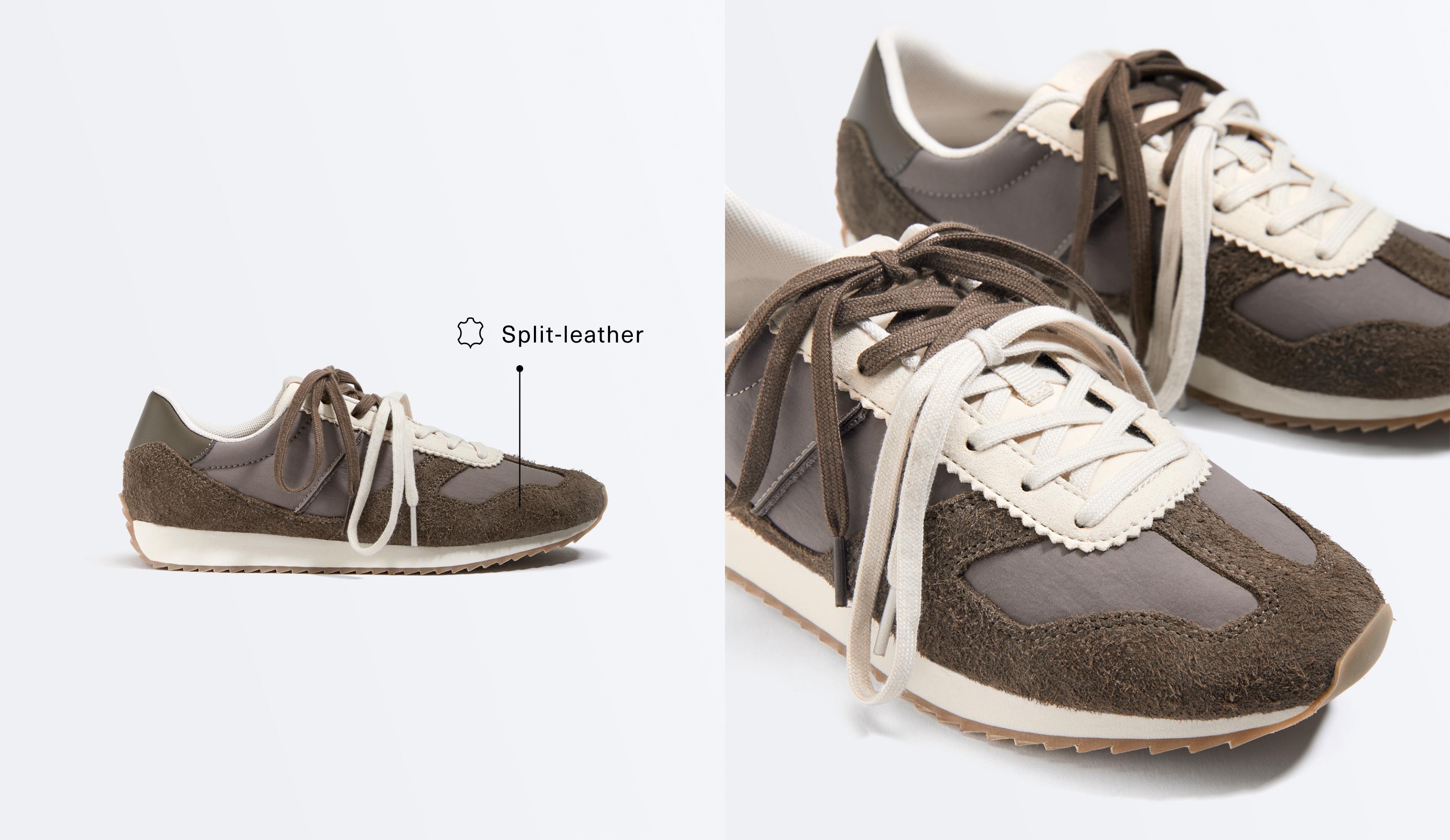 Baskets style running en daim combiné - Soldes Baskets style running en daim combiné - Soldes