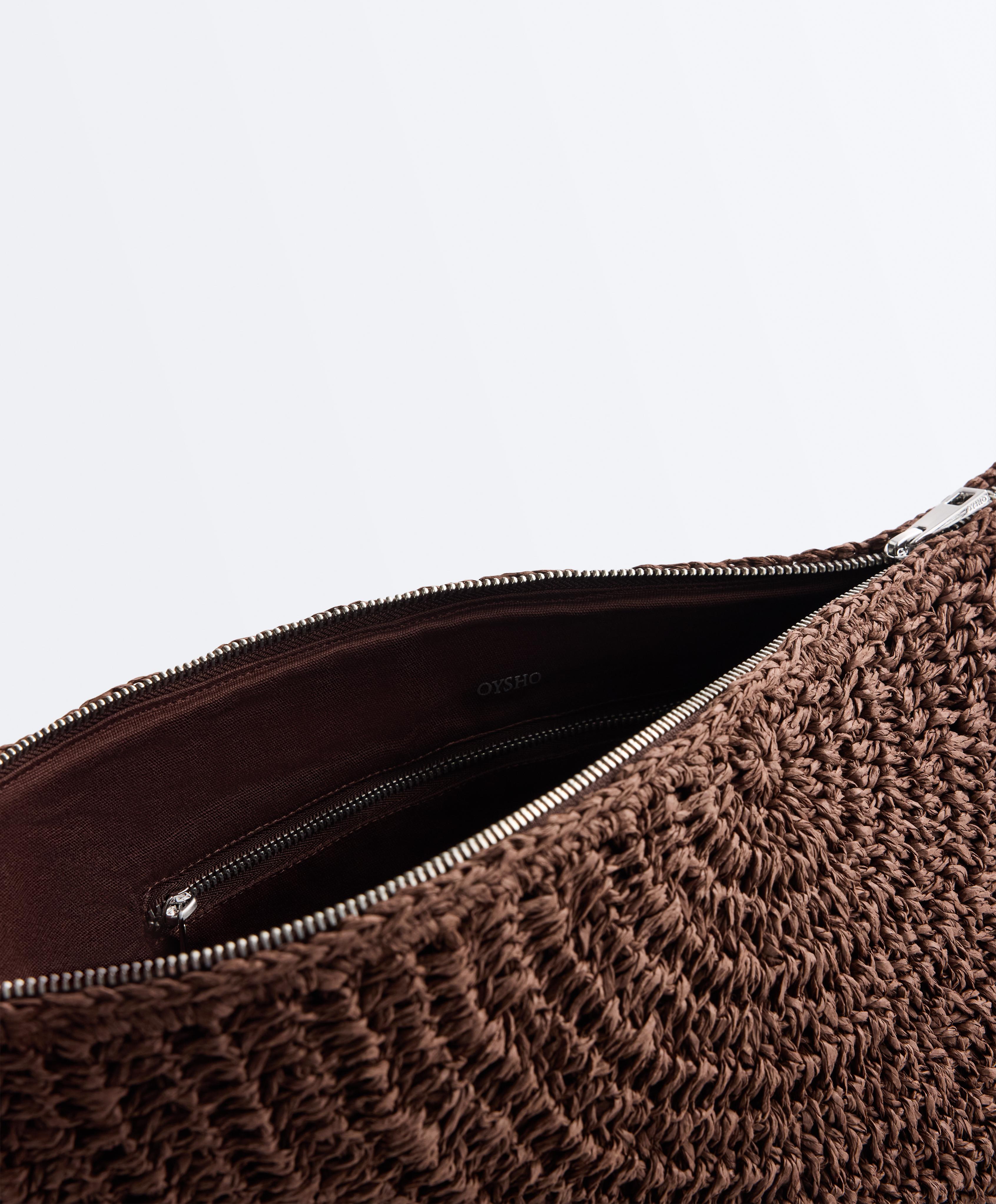 Large raffia-effect bag — BROWN