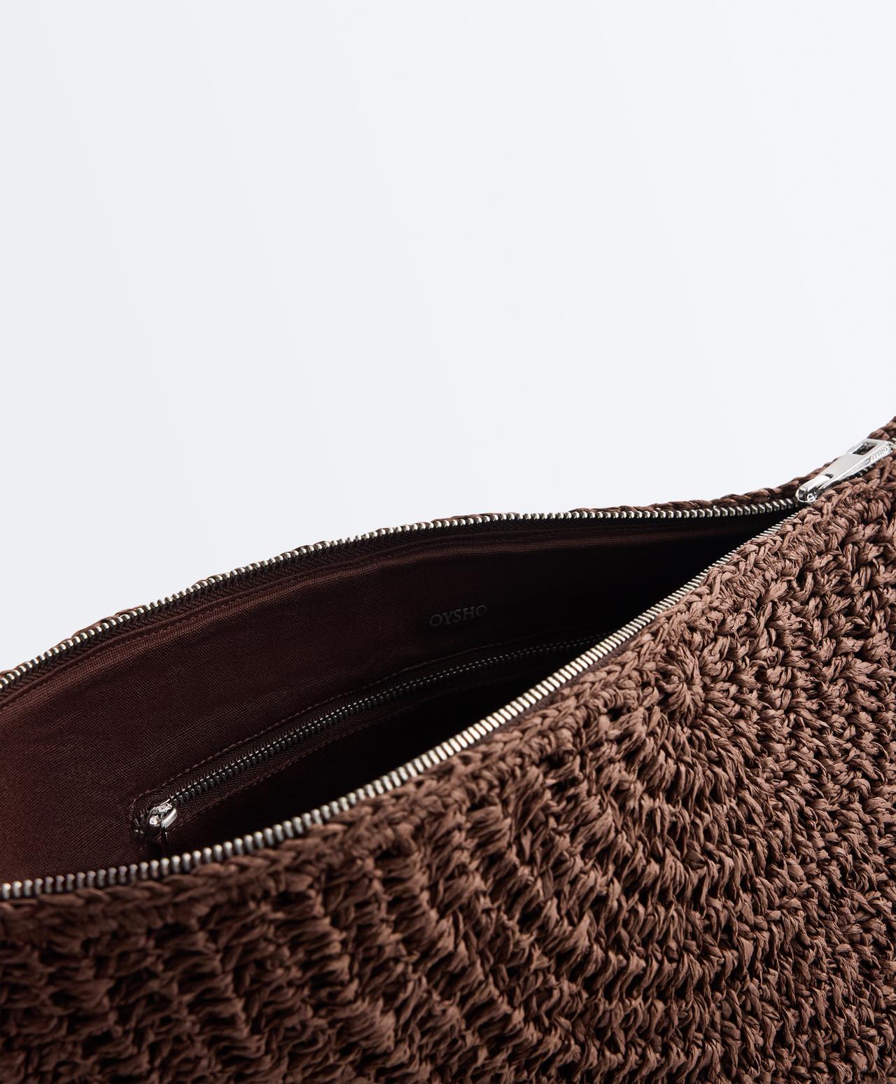 Large raffia-effect bag — BROWN