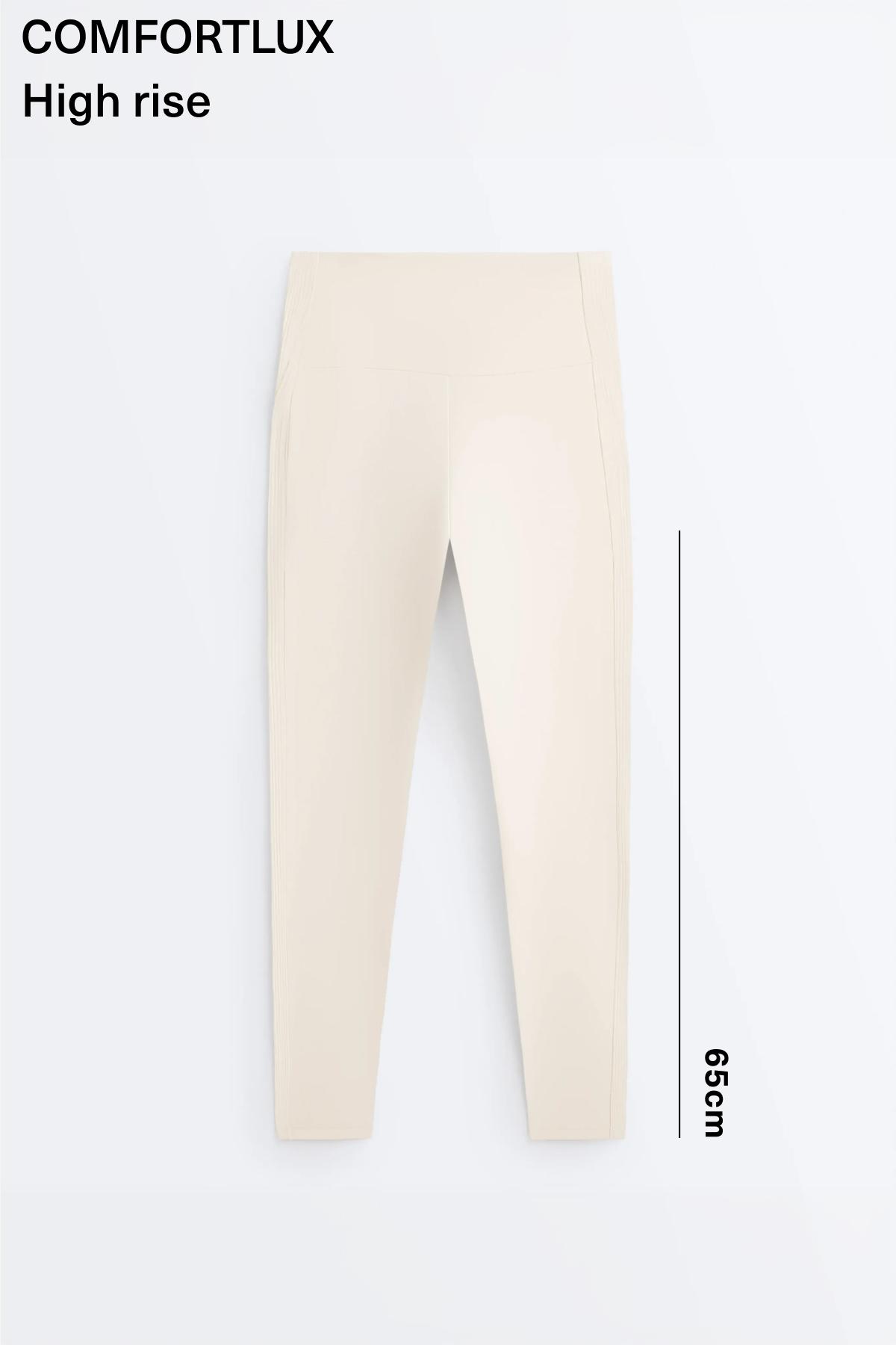 Comfortlux high rise rib 65cm ankle-length leggings — PALE BEIGE