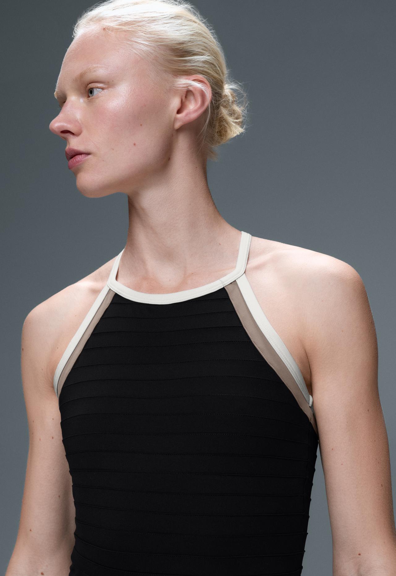 Comfortlux long colour-block jumpsuit — BLACK