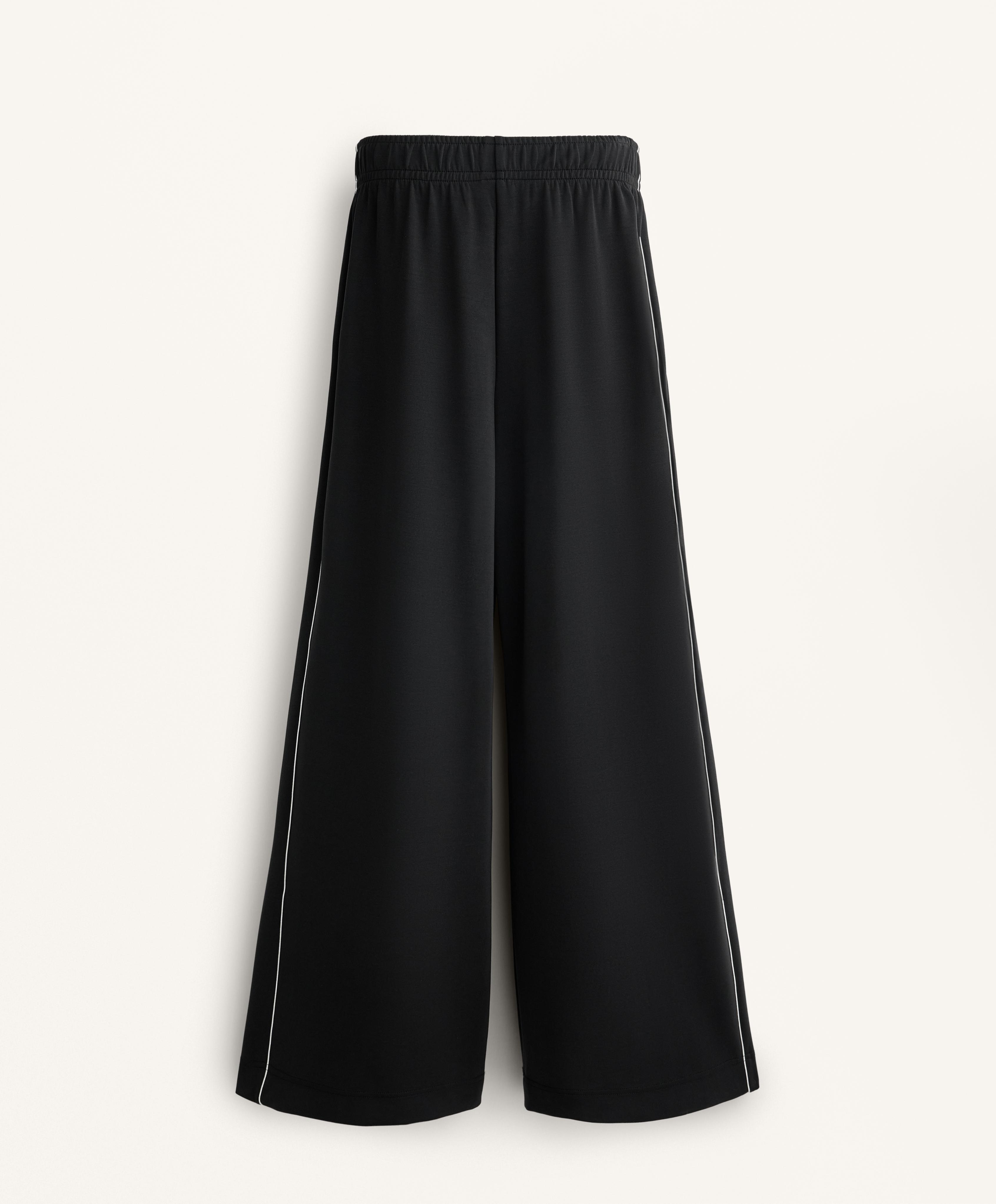 Side appliqué wide straight-leg trousers with modal