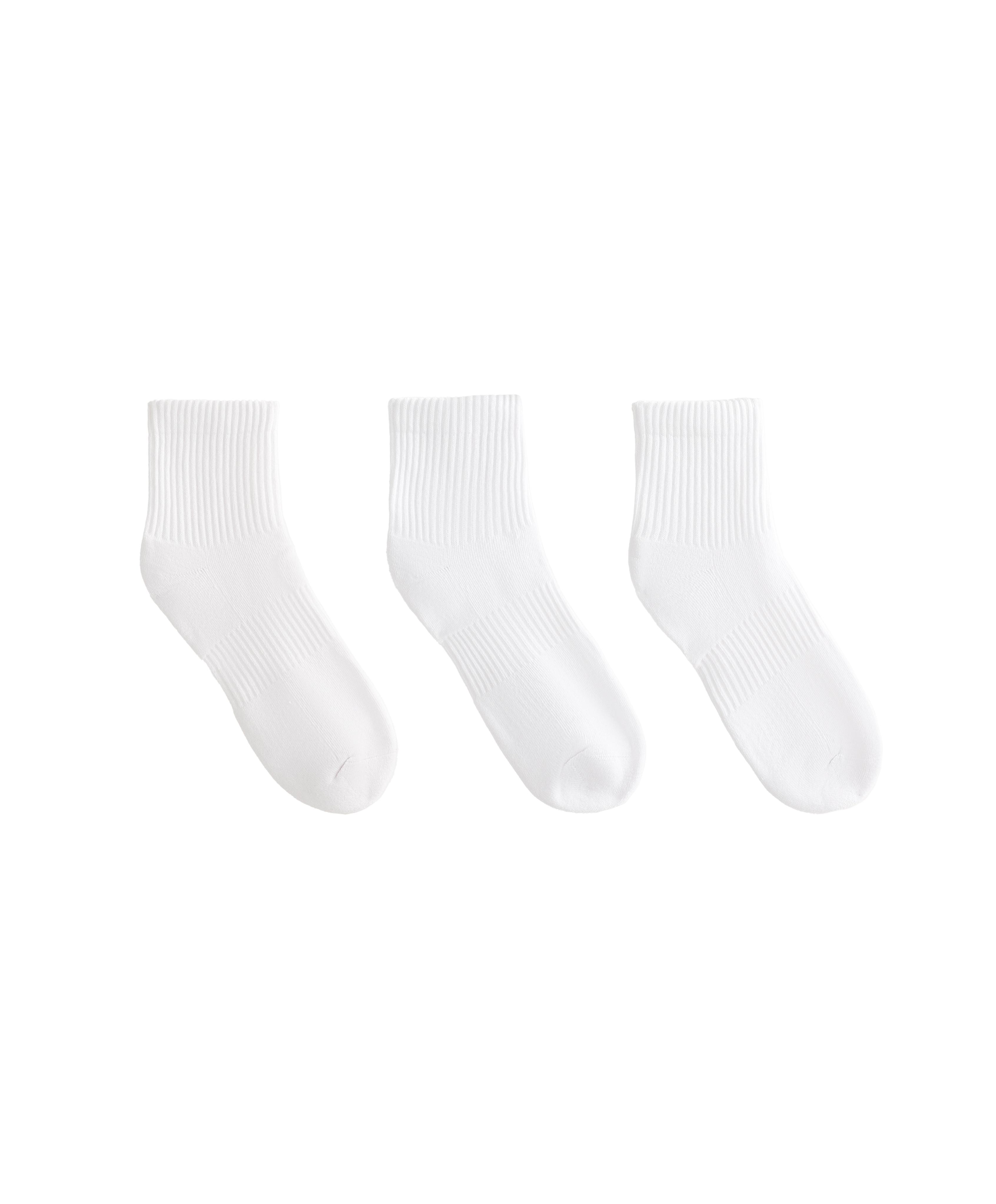 3 pairs of cotton blend quarter sports socks — WHITE