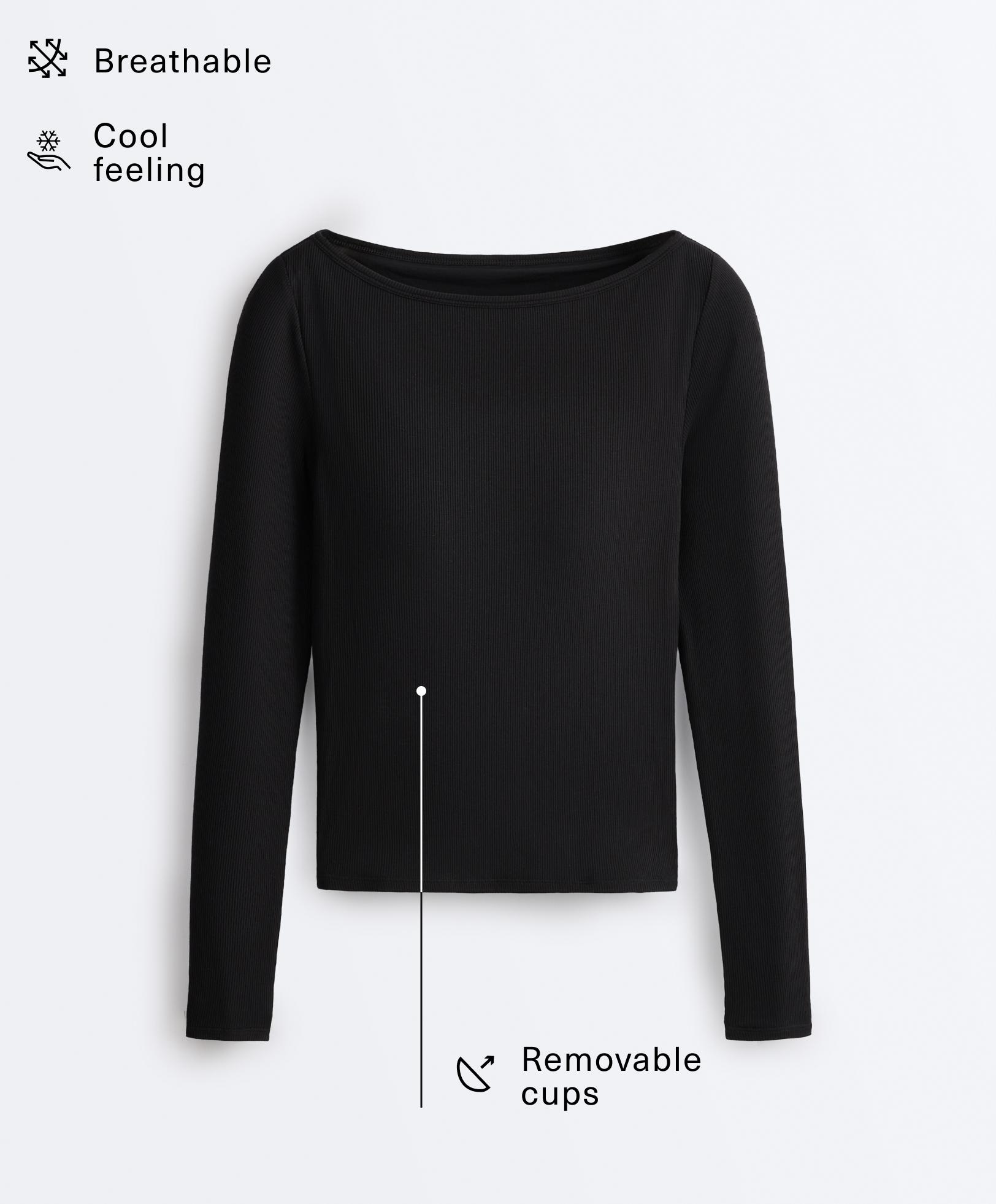 Rib modal blend boat neck T-shirt — BLACK