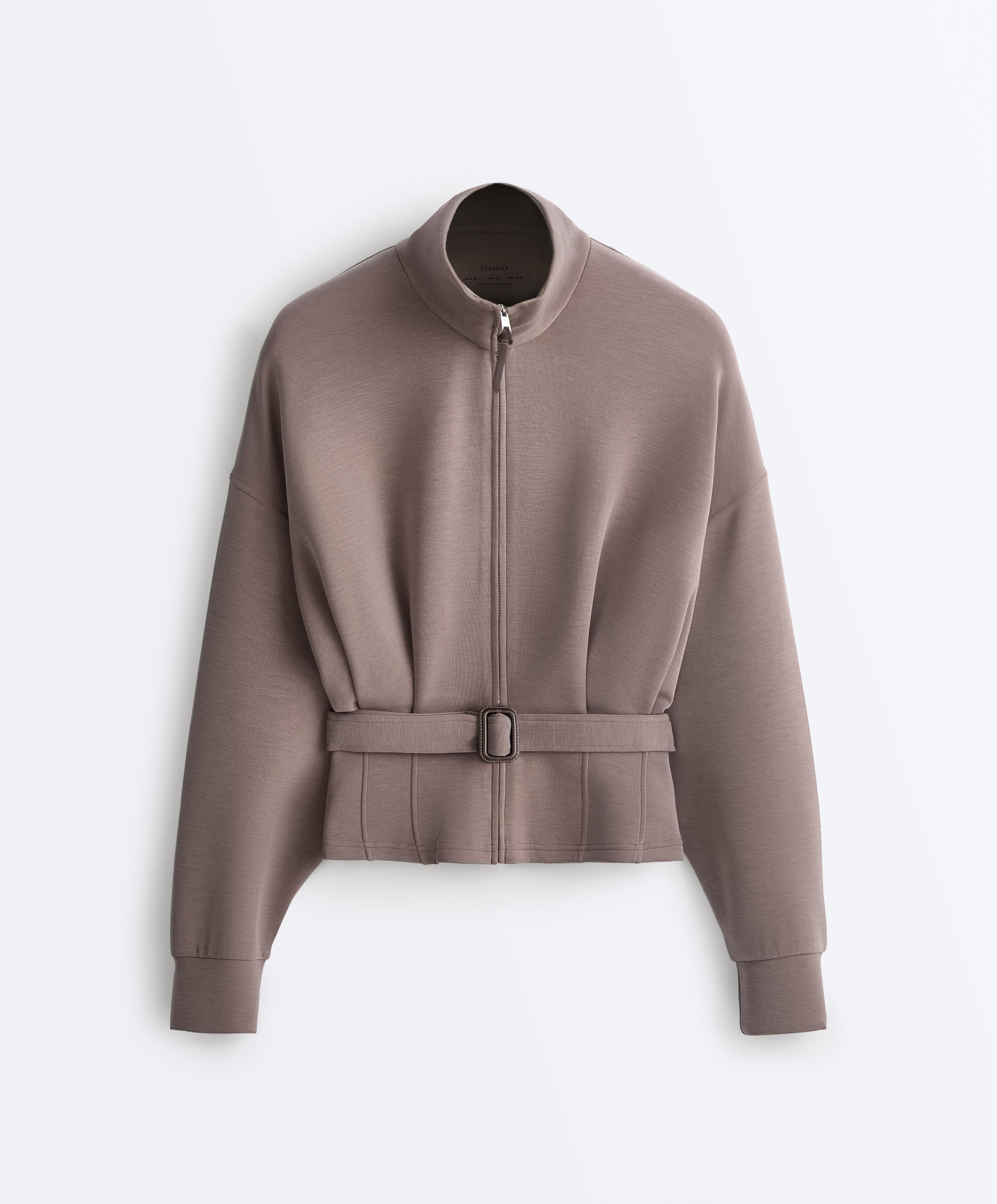 Soft-touch corset belt jacket with modal — TAUPE-GREY 