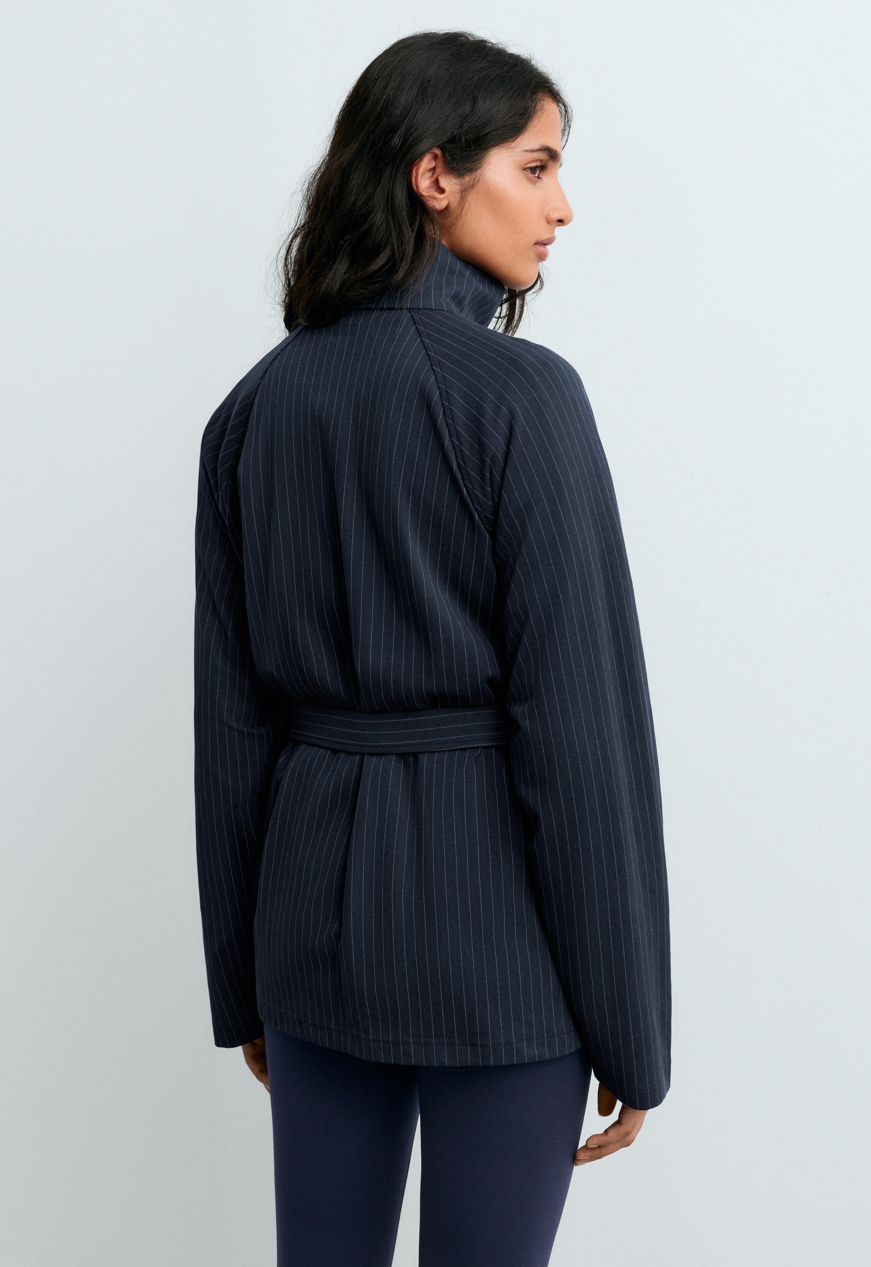 Long pinstripe cotton jacket — NAVY BLUE