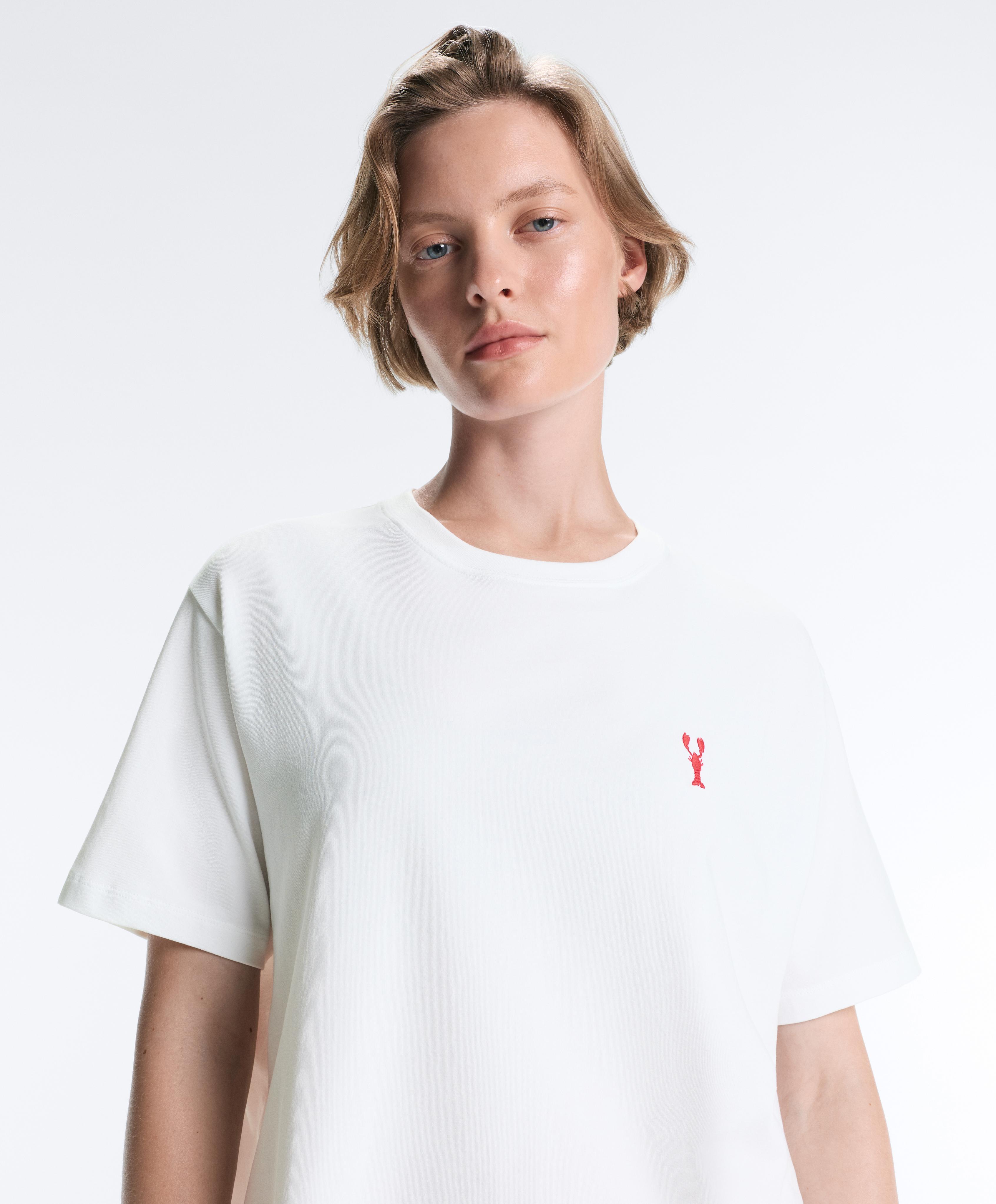 Boxy short-sleeved embroidered cotton blend T-shirt — WHITE