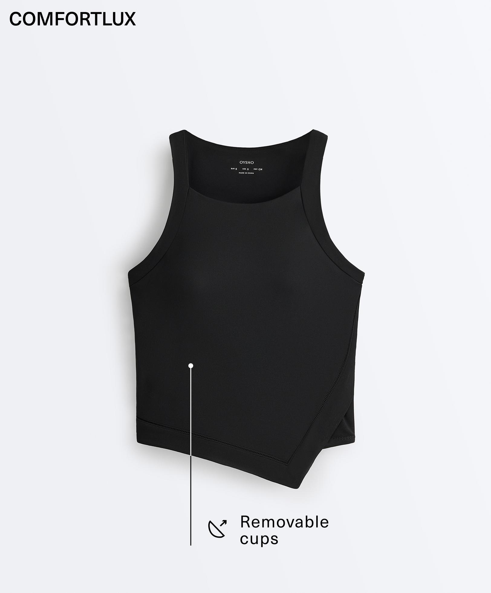 Comfortlux halterneck tank top with hemstitch — BLACK