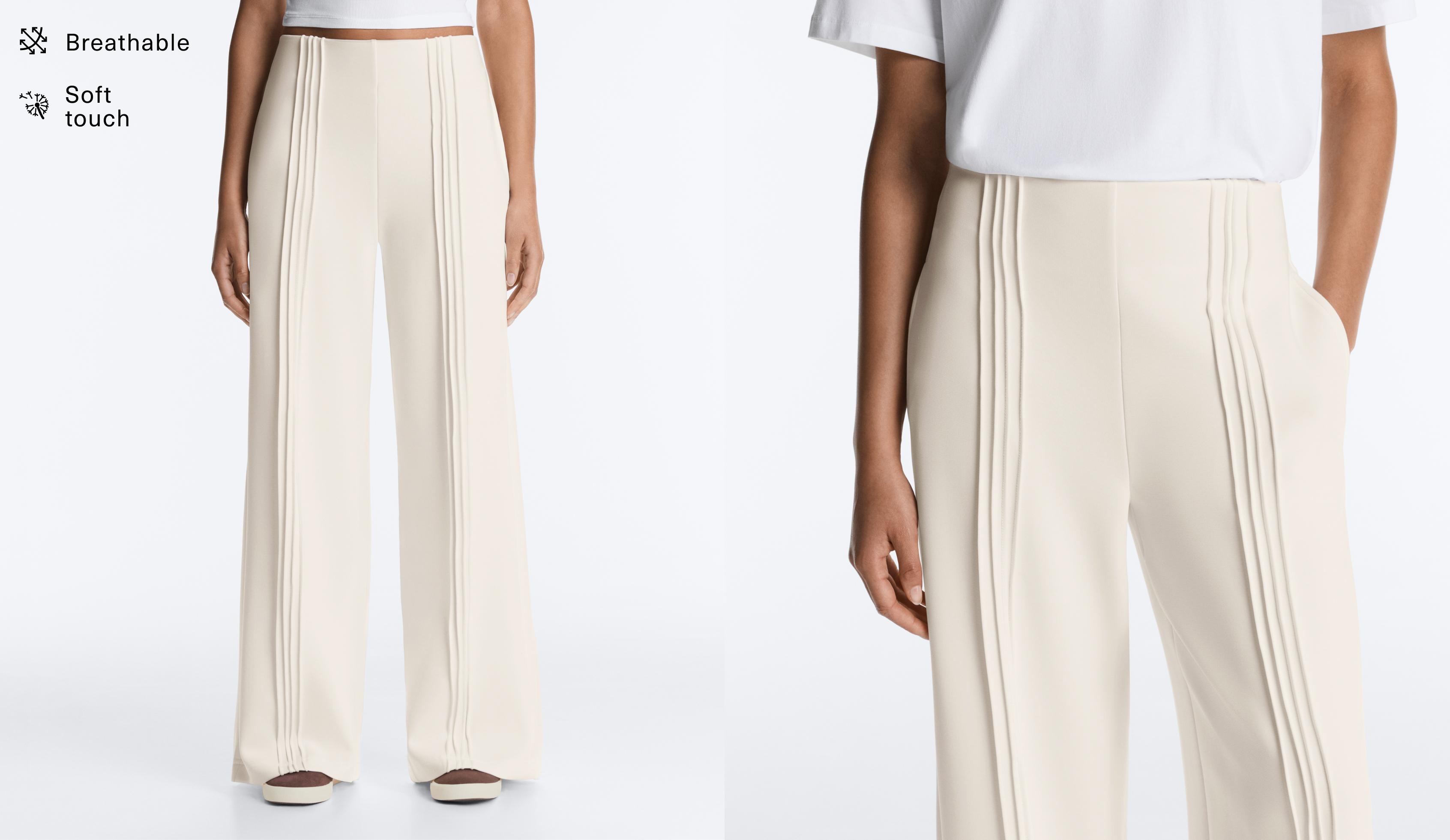 Straight-leg trousers with soft-touch modal and piping — PALE ECRU