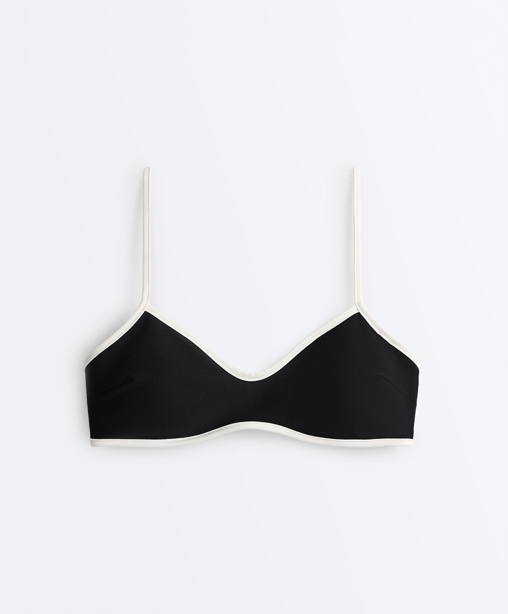 Contrast trim bikini top — BLACK