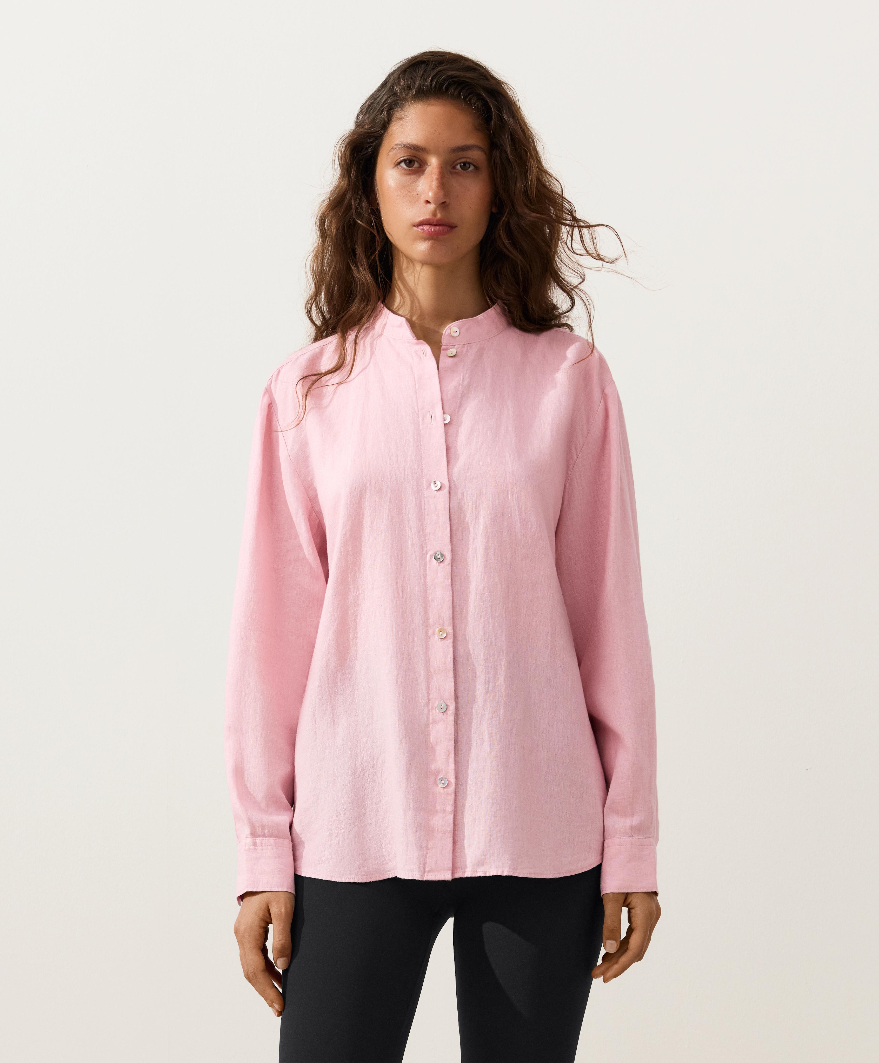 100% linen stand-up collar shirt — PALE PINK