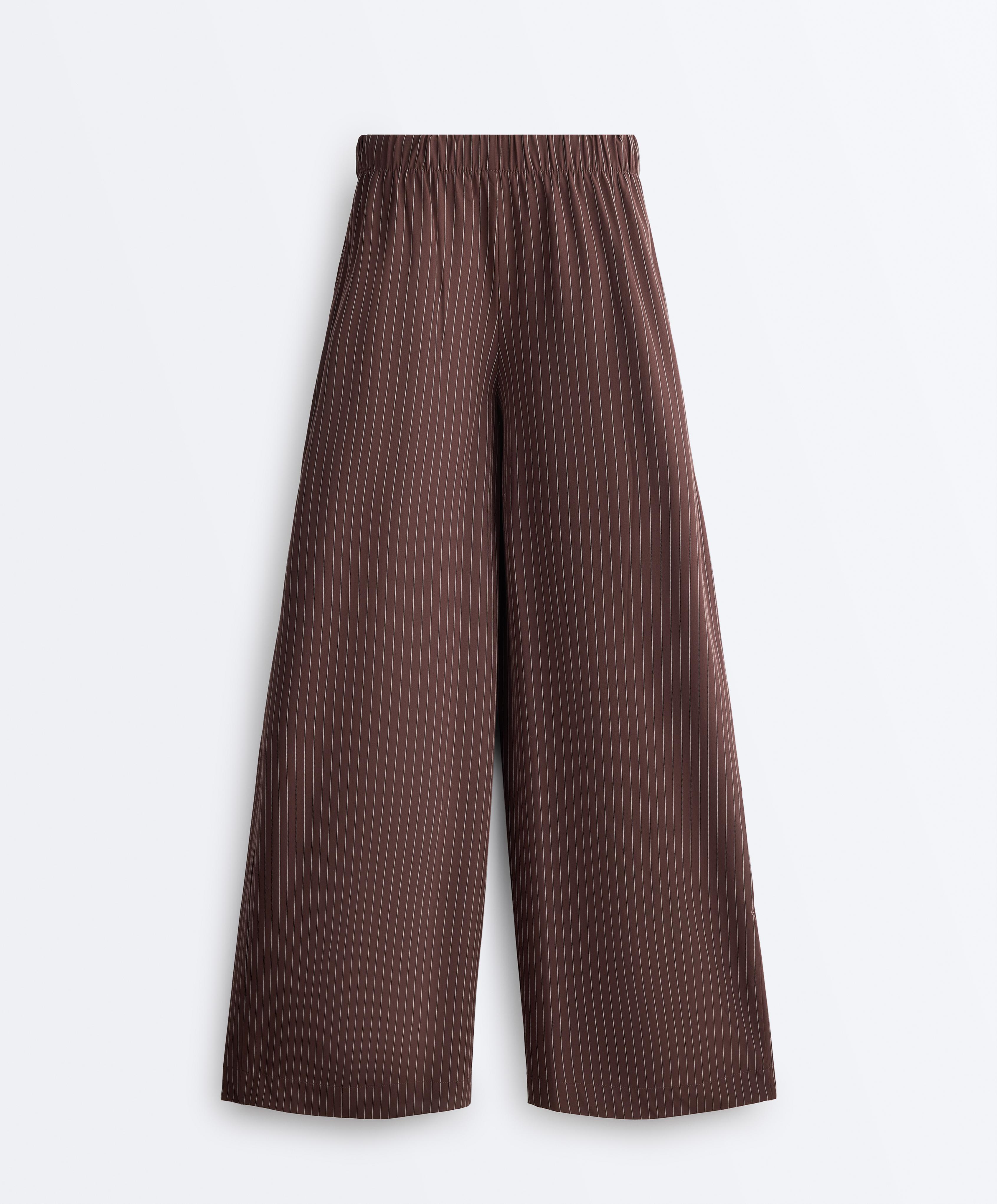 Water-repellent pinstripe wide-leg trousers — CHOCOLATE