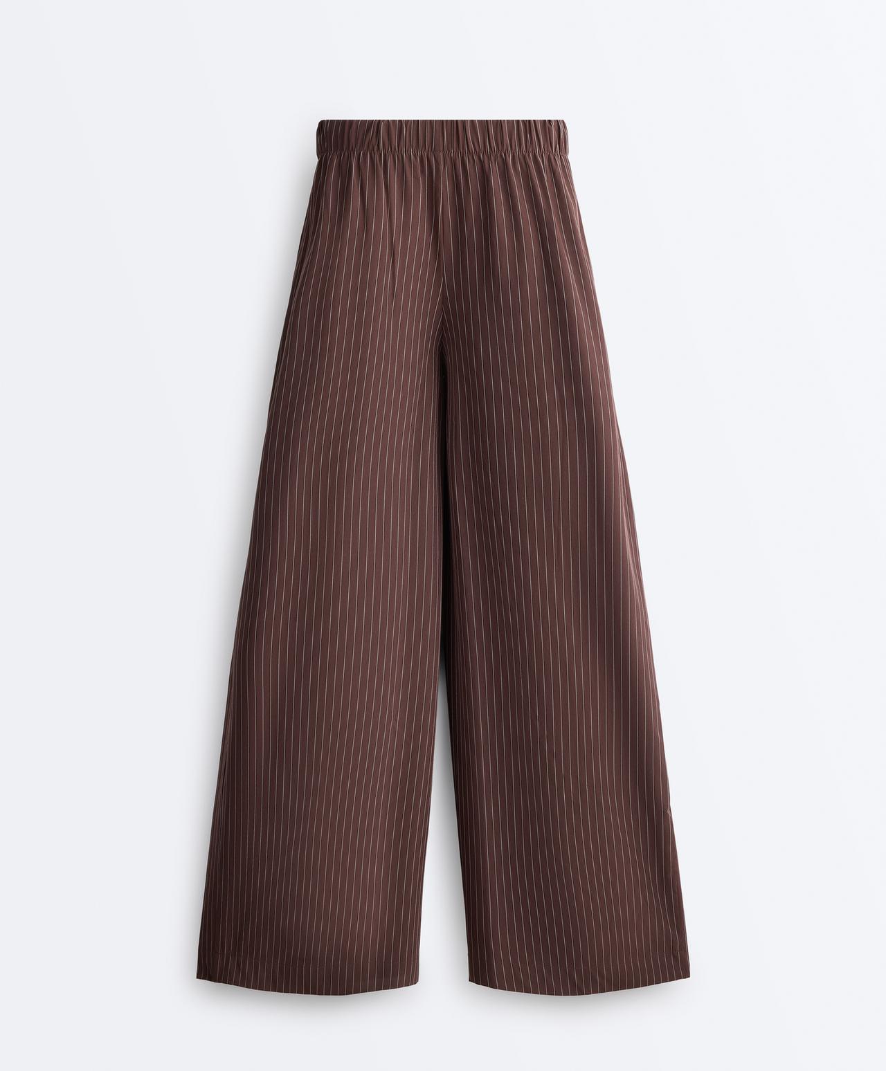 Water-repellent pinstripe wide-leg trousers — CHOCOLATE