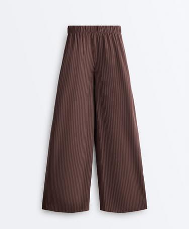 Water-repellent pinstripe wide-leg trousers — CHOCOLATE 10