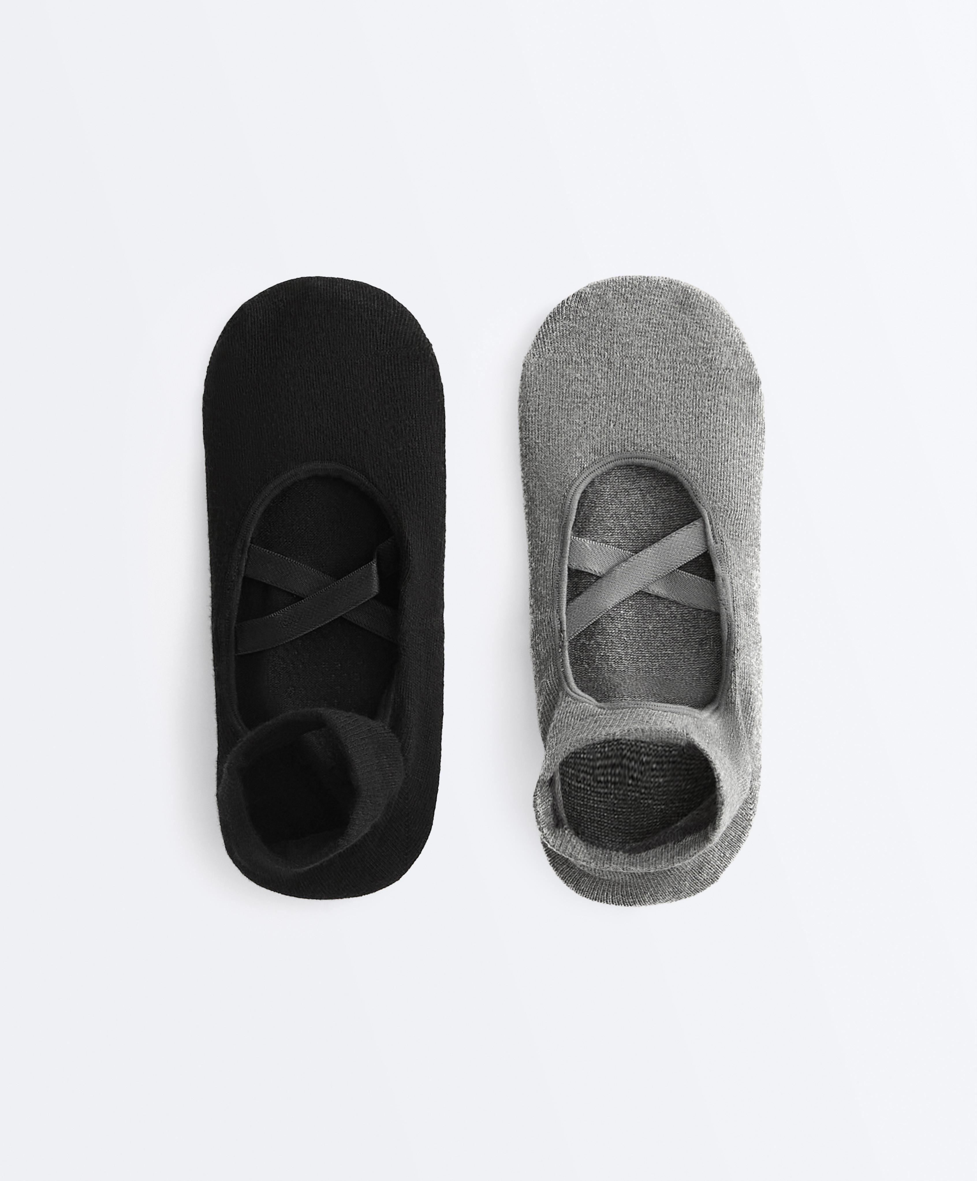 2 Paar Socken für Yoga und Pilates aus Baumwollmischung mit überkreuzten Riemchen