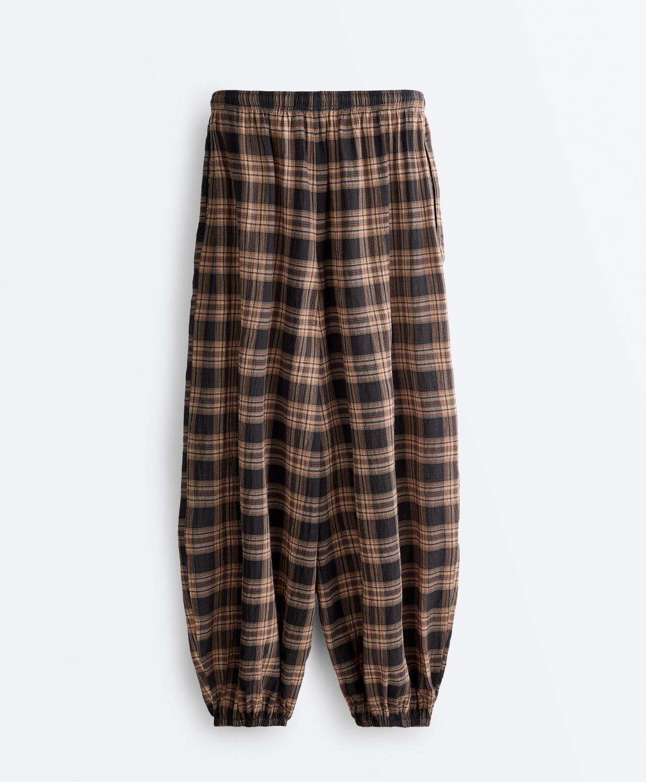 Check cotton-blend relaxed trousers — WASHED BLACK