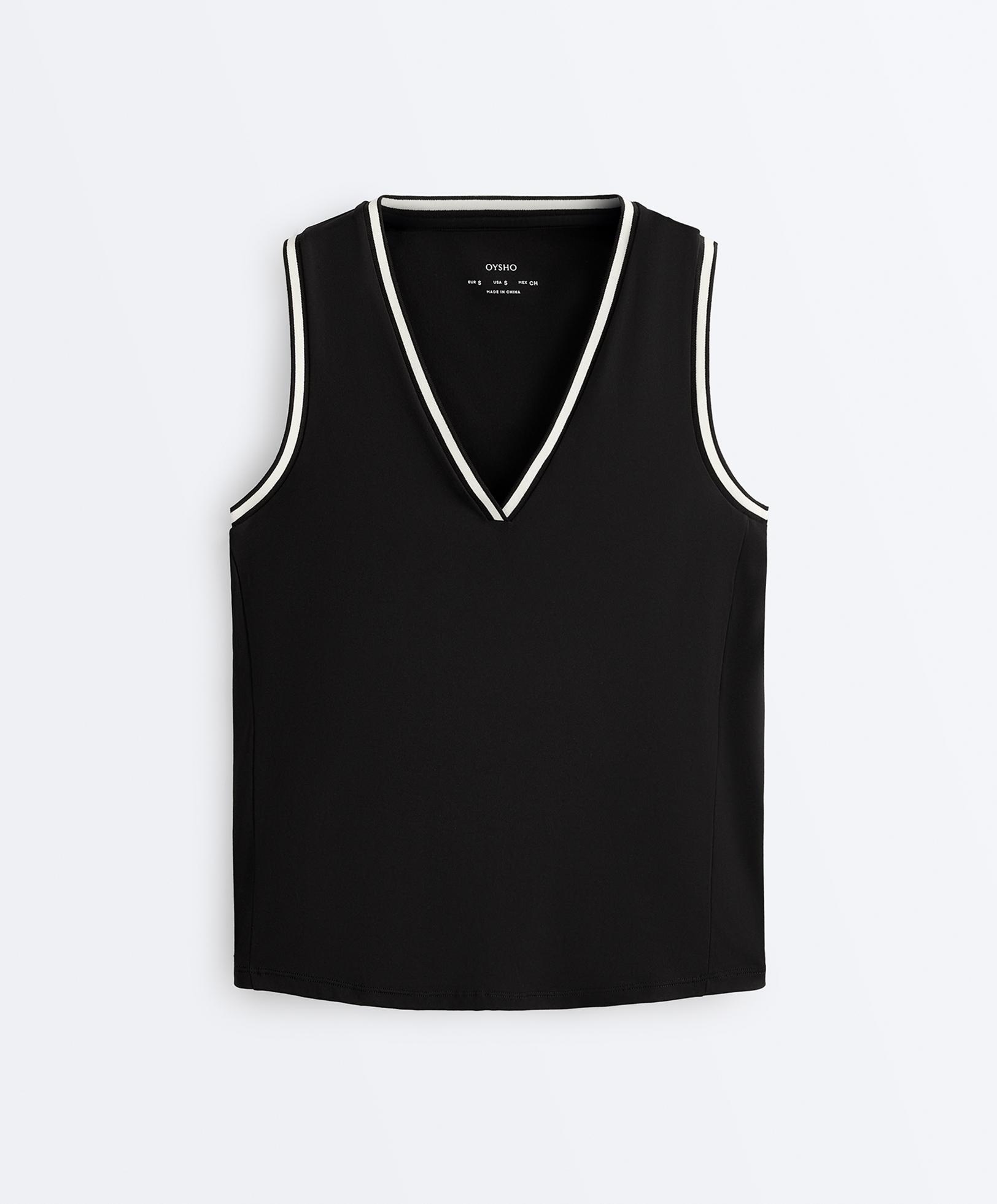 Sleeveless V-neck T-shirt — BLACK
