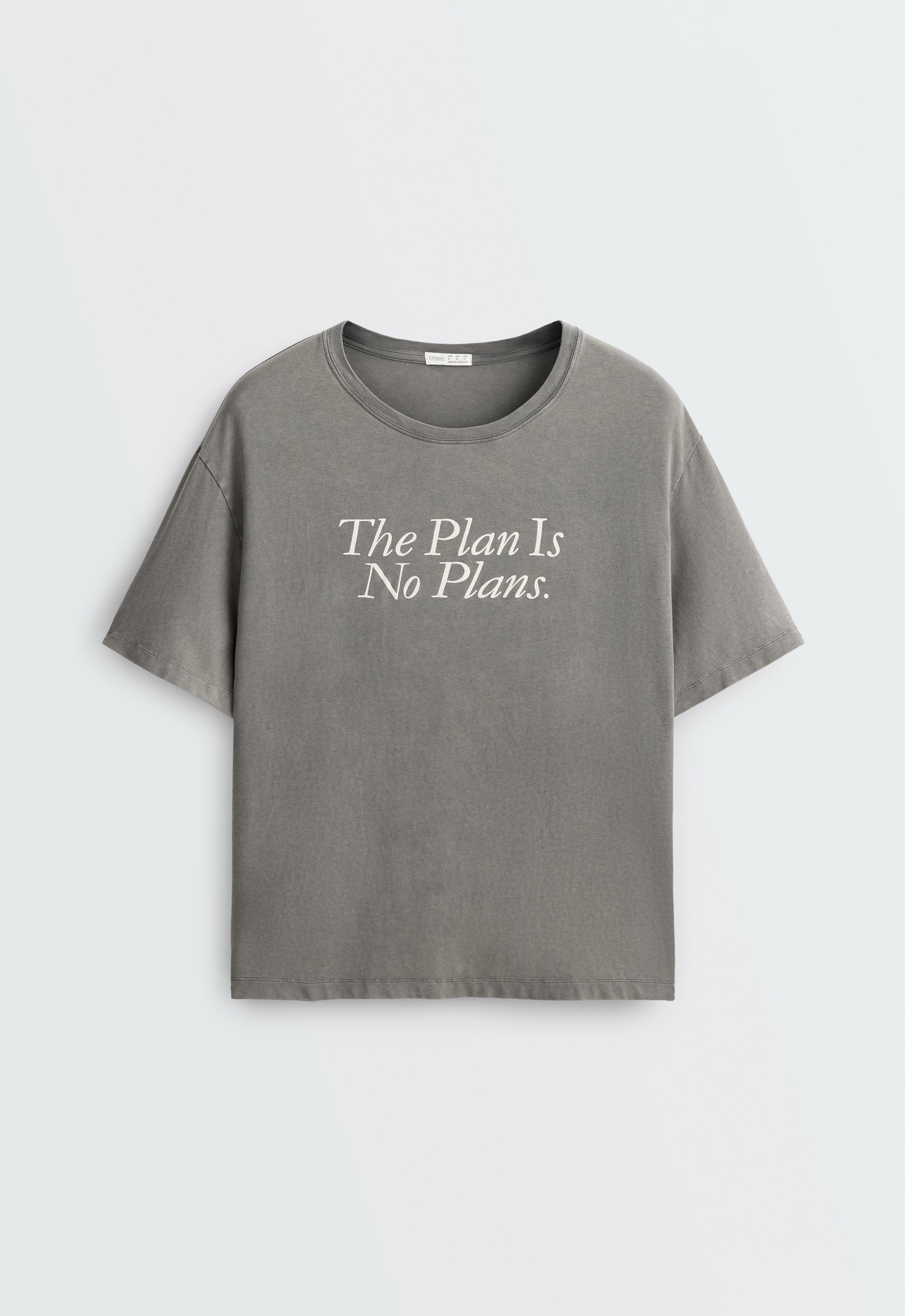 Boxy short-sleeved cotton blend T-shirt with slogan — CHARCOAL GREY
