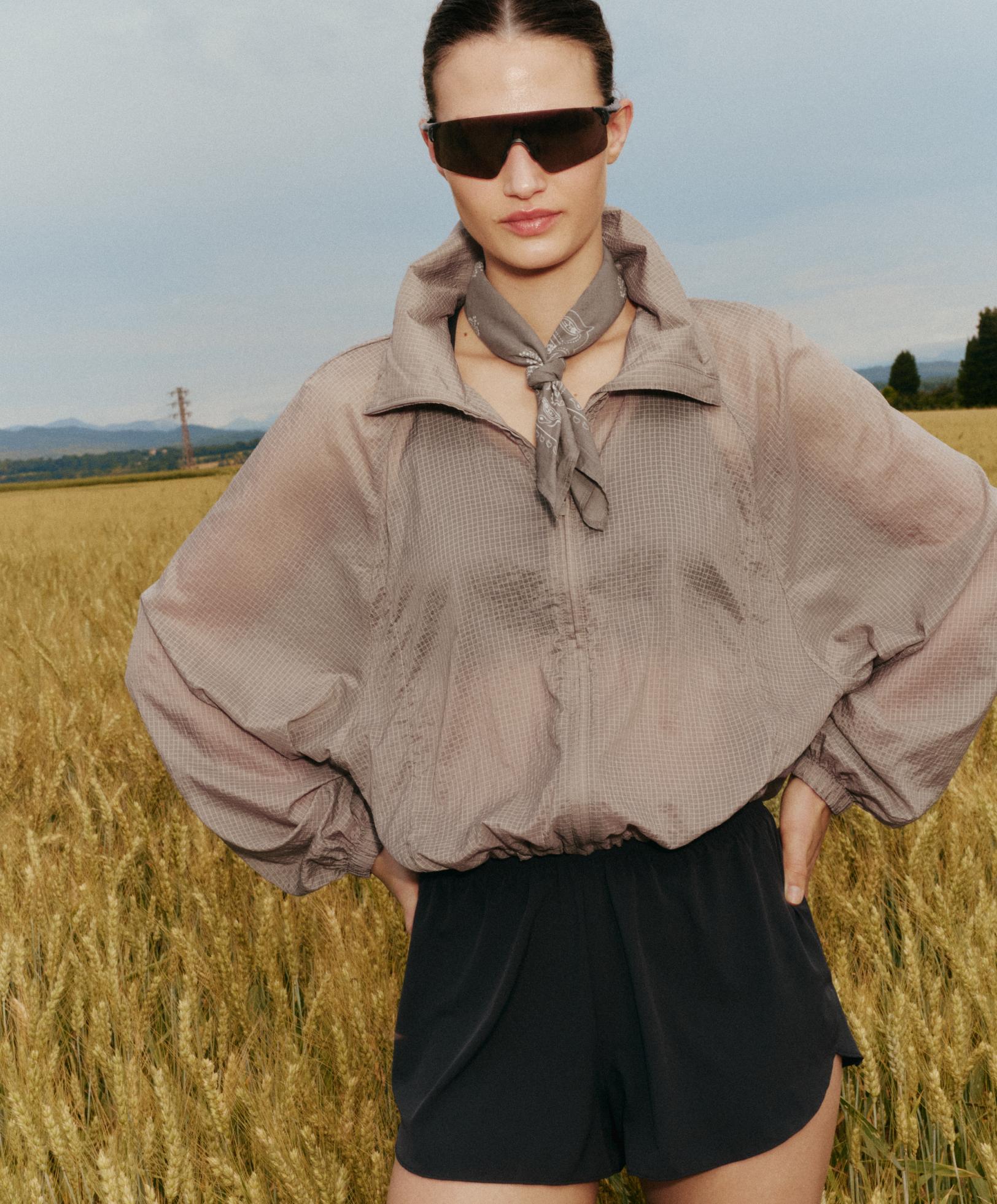 Check track jacket — MINK GREY