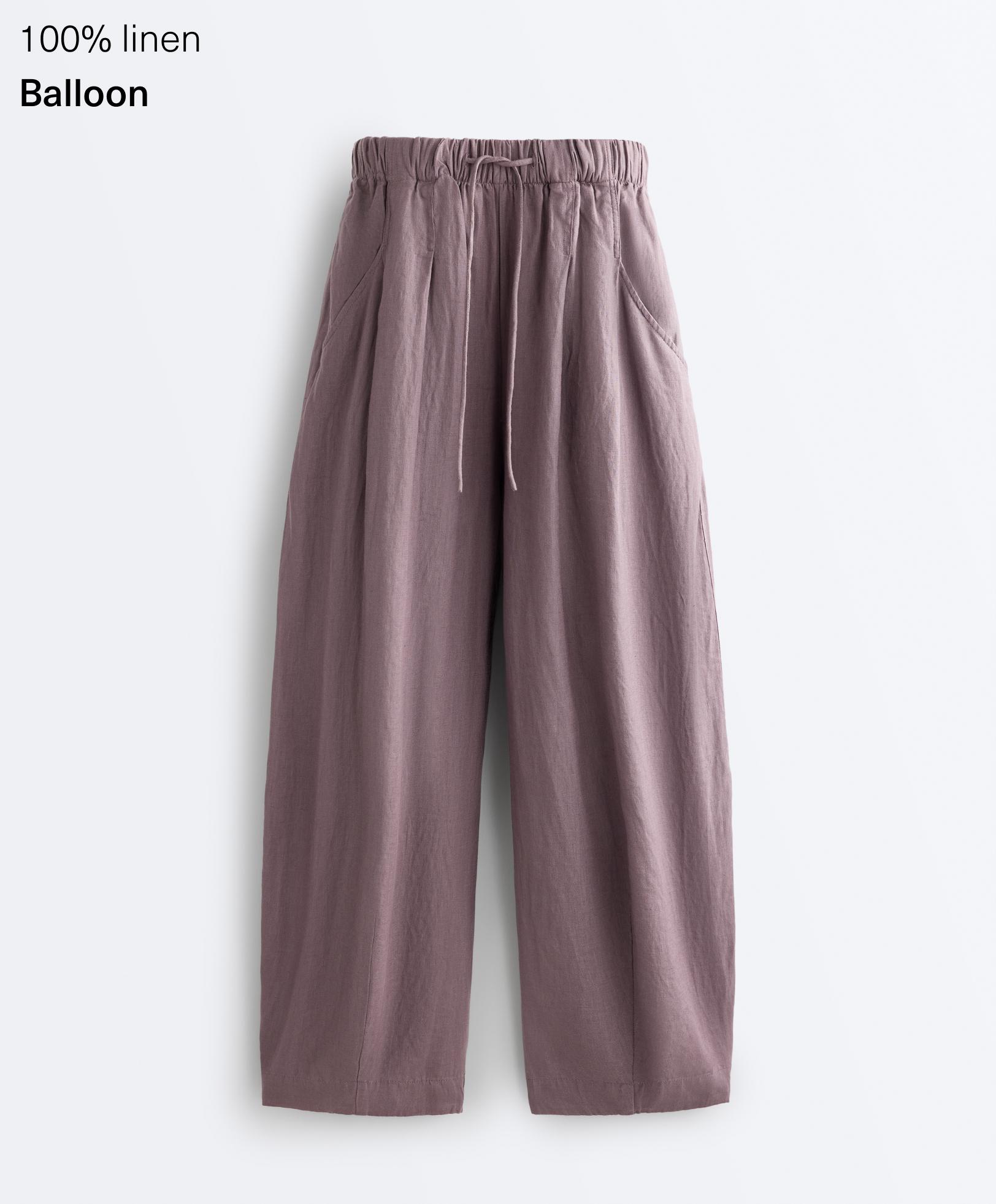 100% linen balloon trousers — DUSTY LILAC