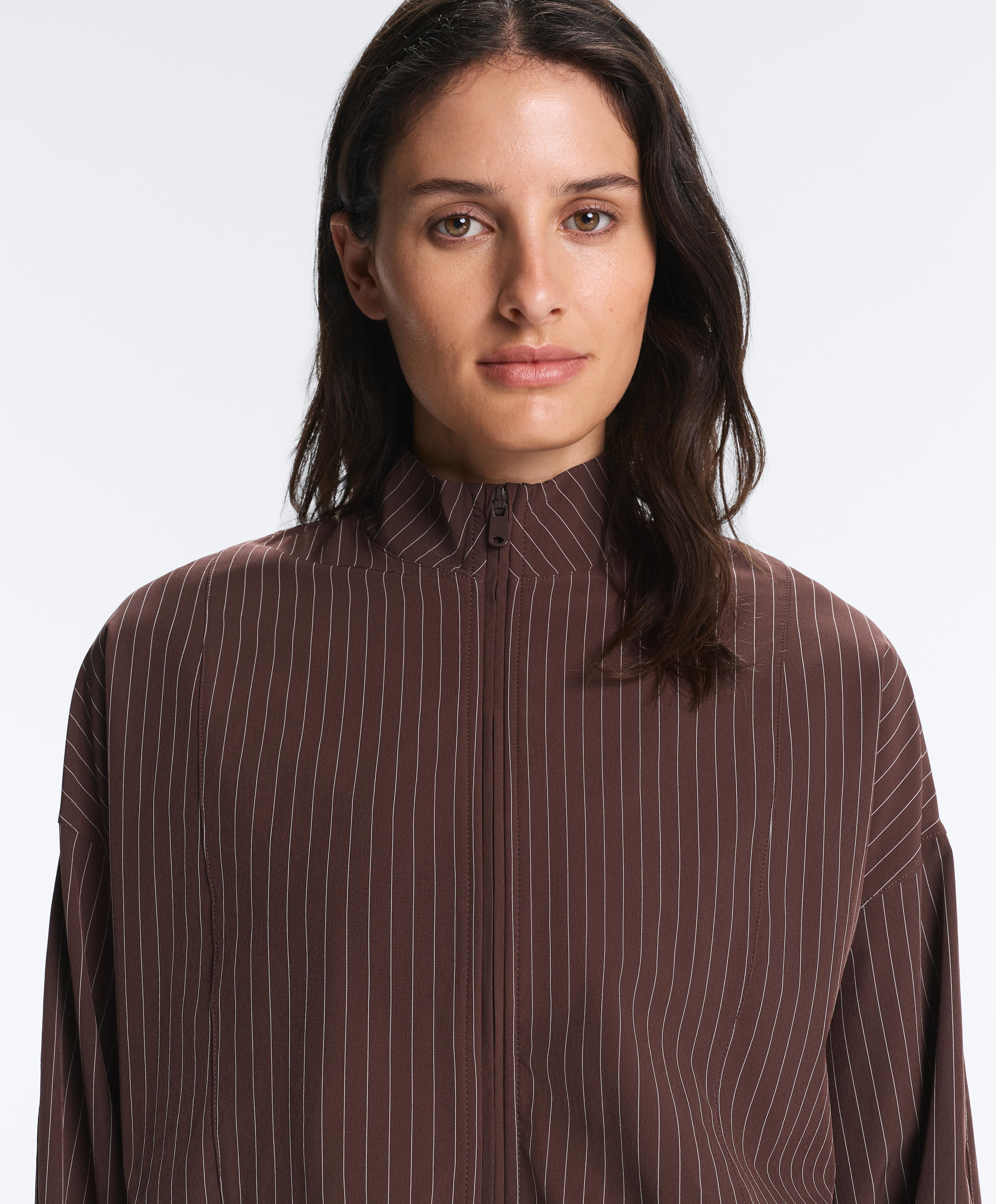 Pinstriped water-repellent technical jacket — CHOCOLATE