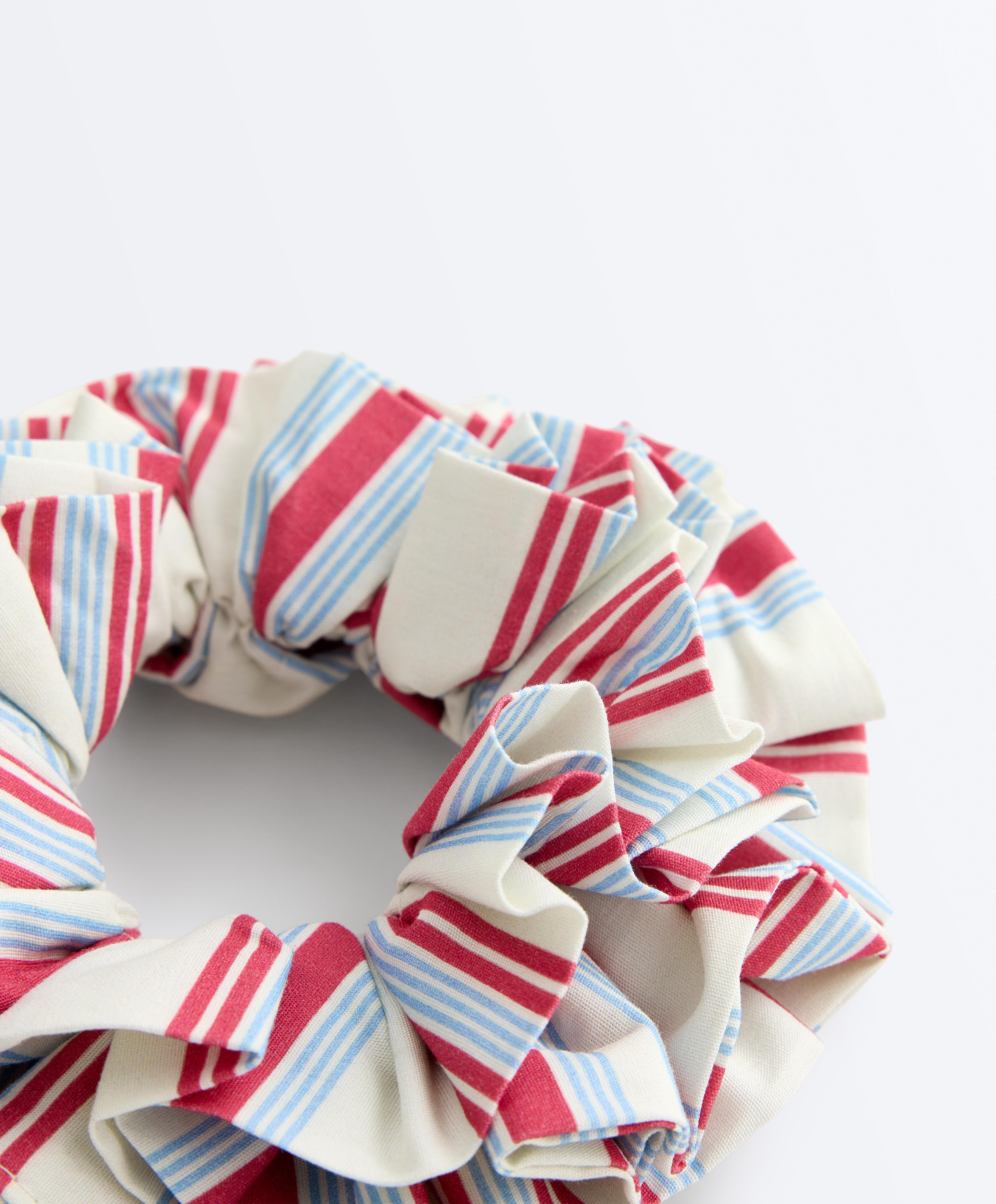 Maxi striped 100% cotton scrunchie — RED