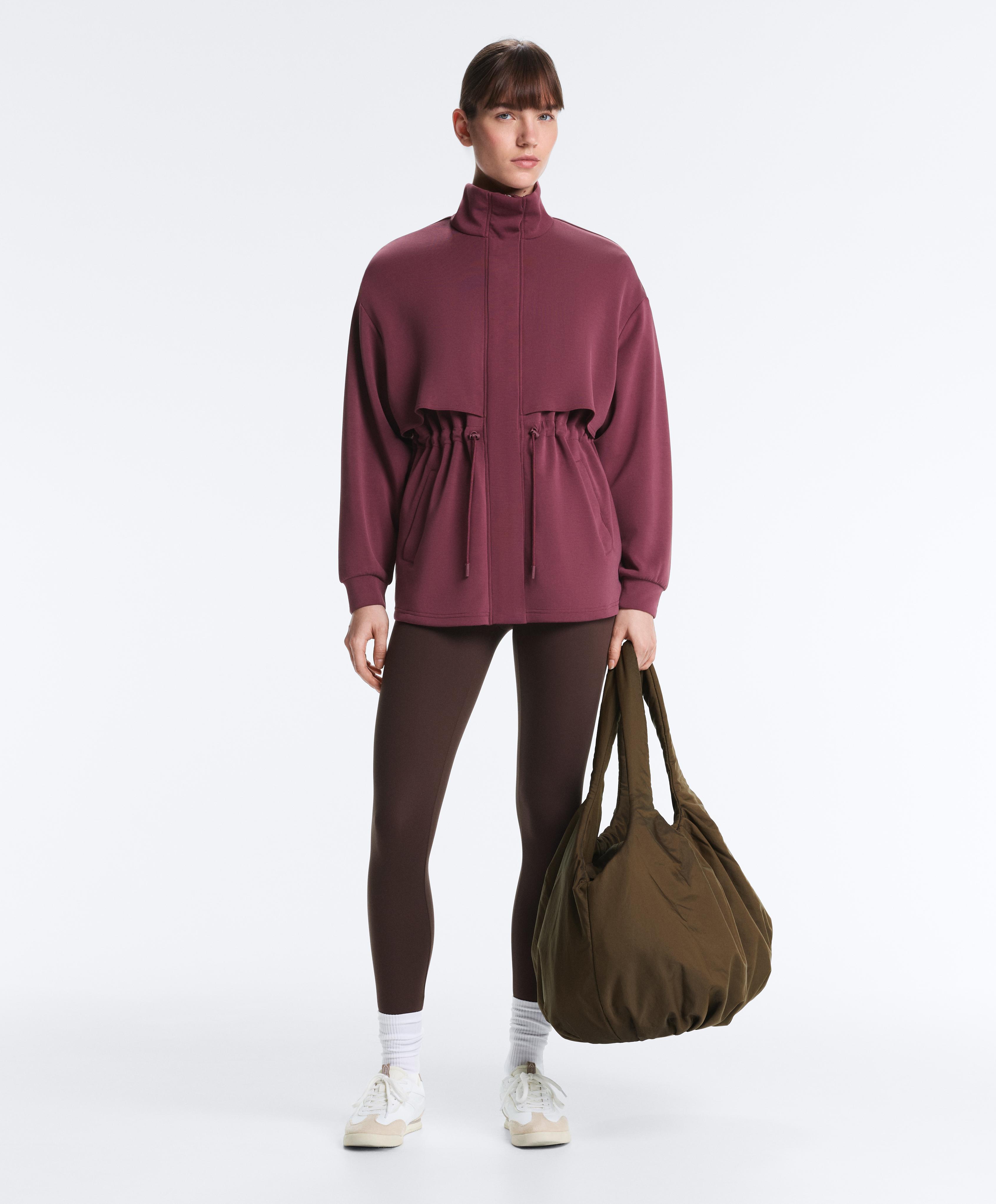 Long soft-touch jacket with modal and pockets — CHERRY