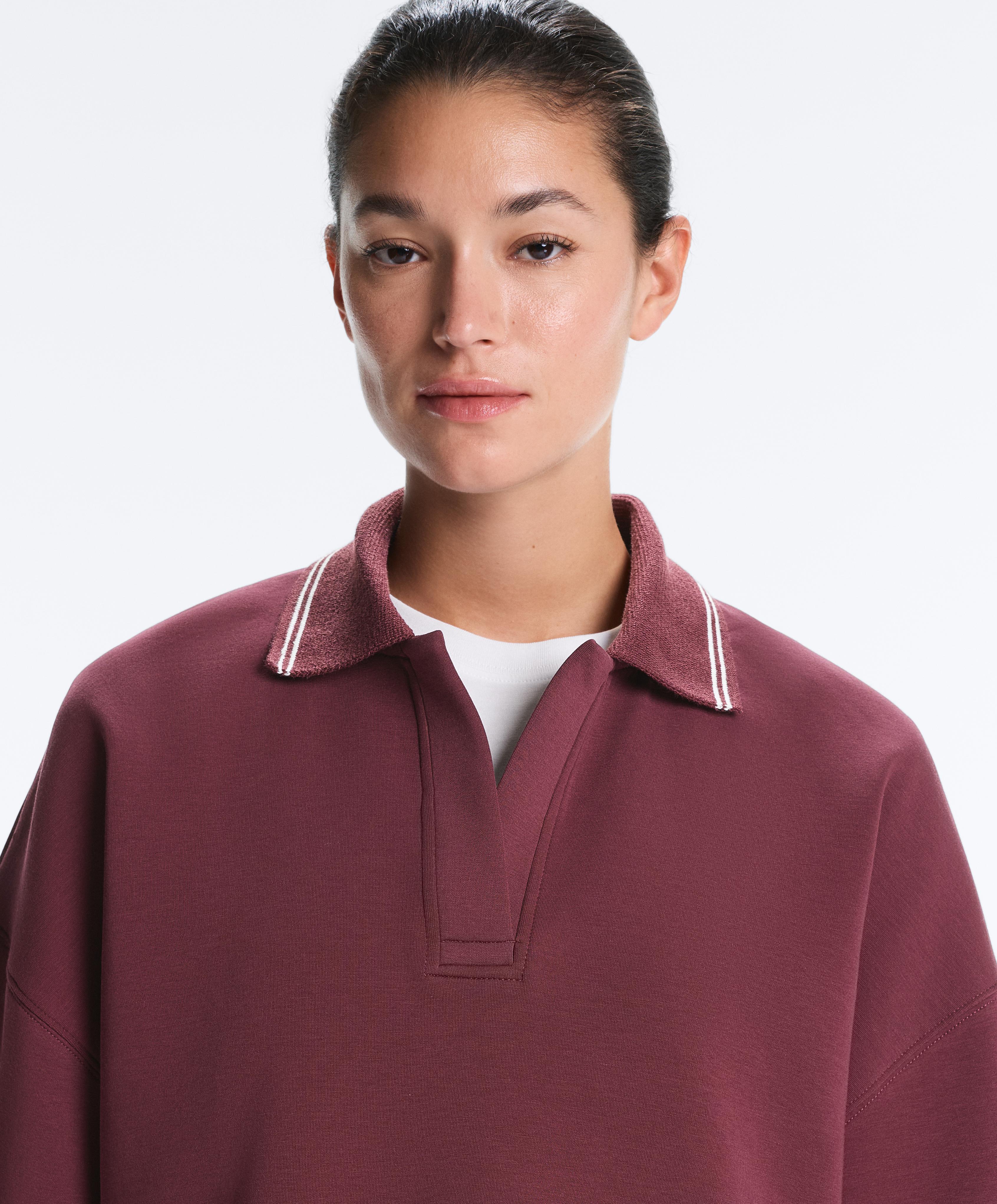 Cotton blend polo sweatshirt with wide sleeves — CHERRY